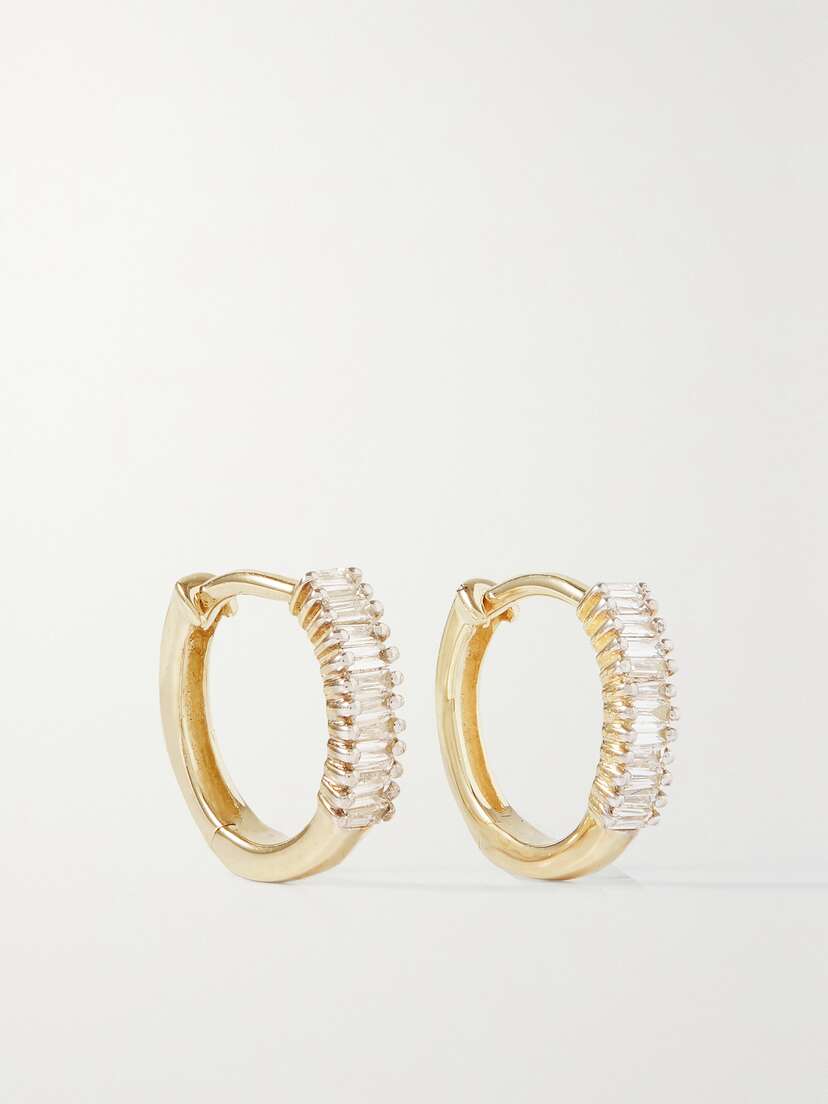 STONE AND STRAND Up And Down Gold Diamond Hoop Earrings