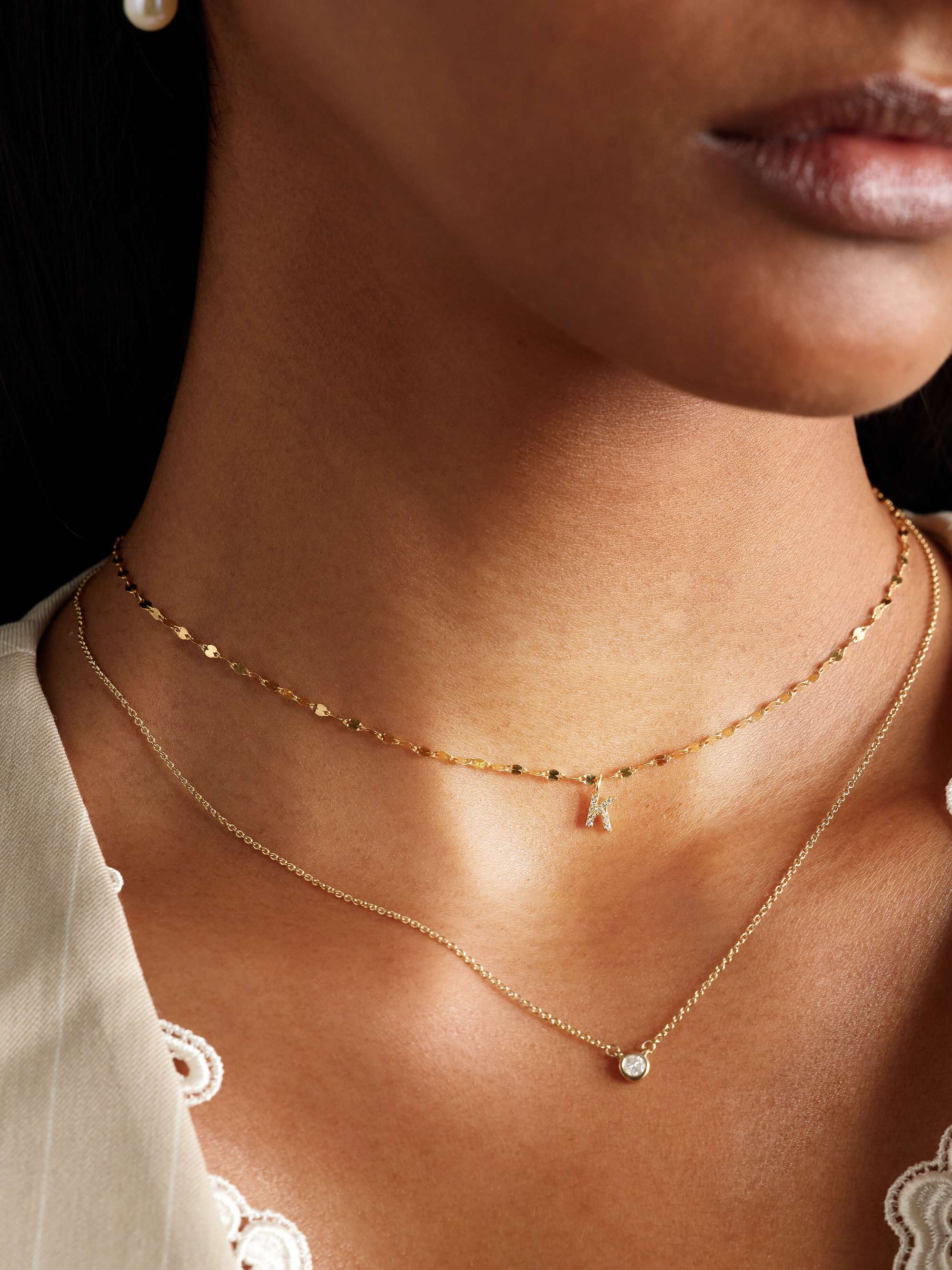 STONE AND STRAND Initial Sparkle gold diamond necklace NETAPORTER