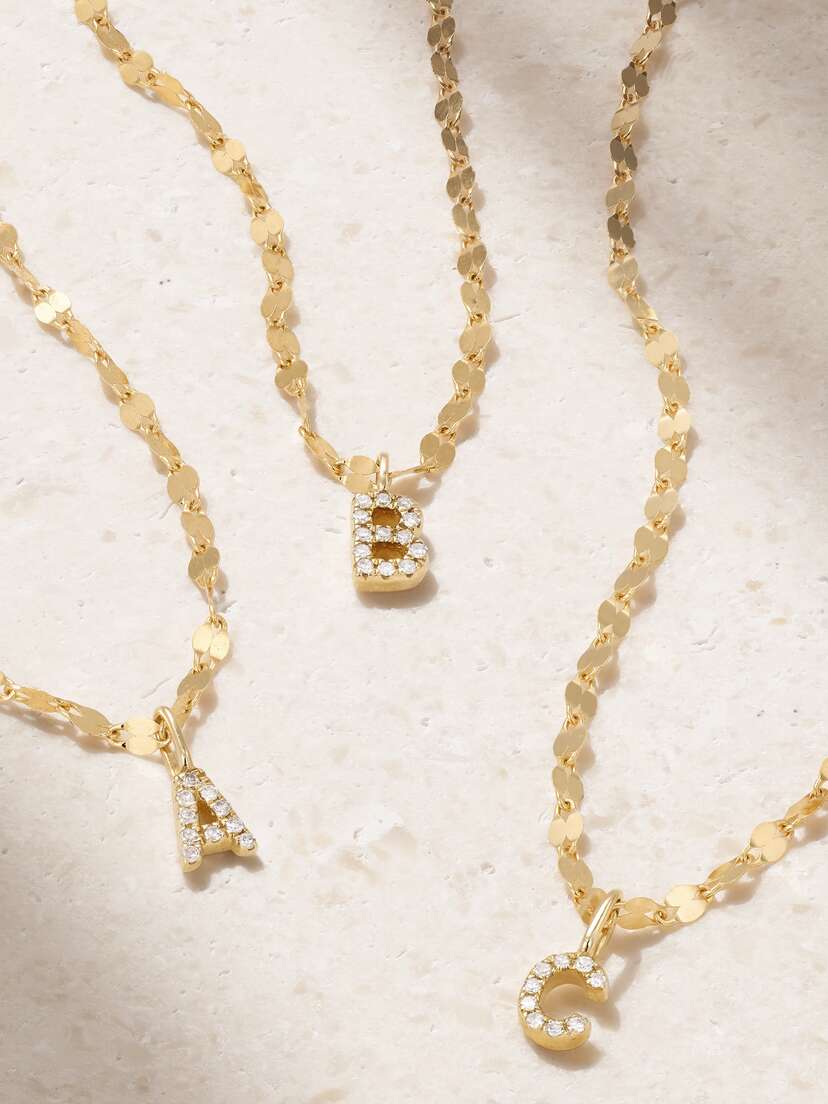 STONE AND STRAND Initial Sparkle Gold Diamond Necklace