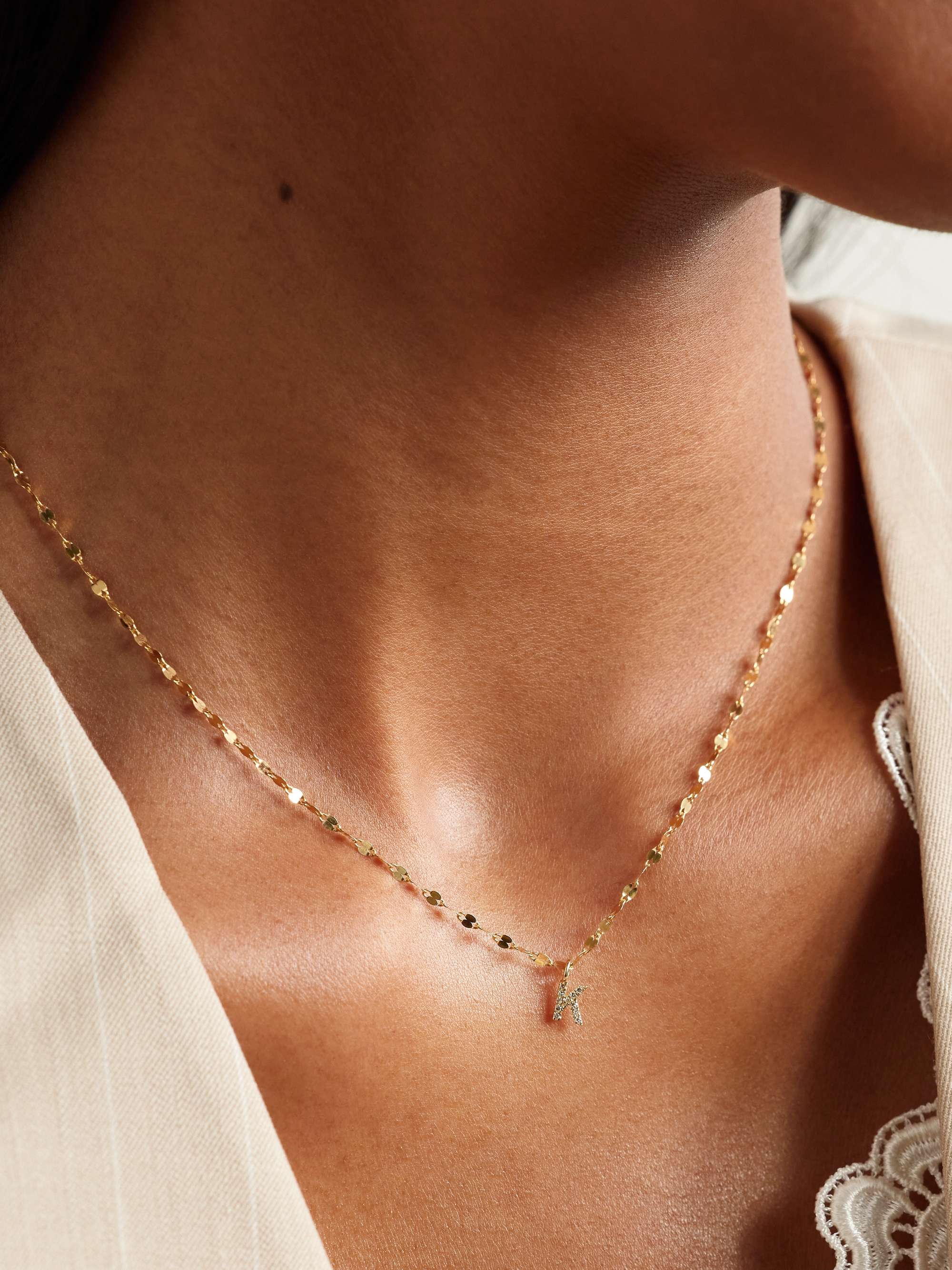 STONE AND STRAND Initial Sparkle gold diamond necklace
