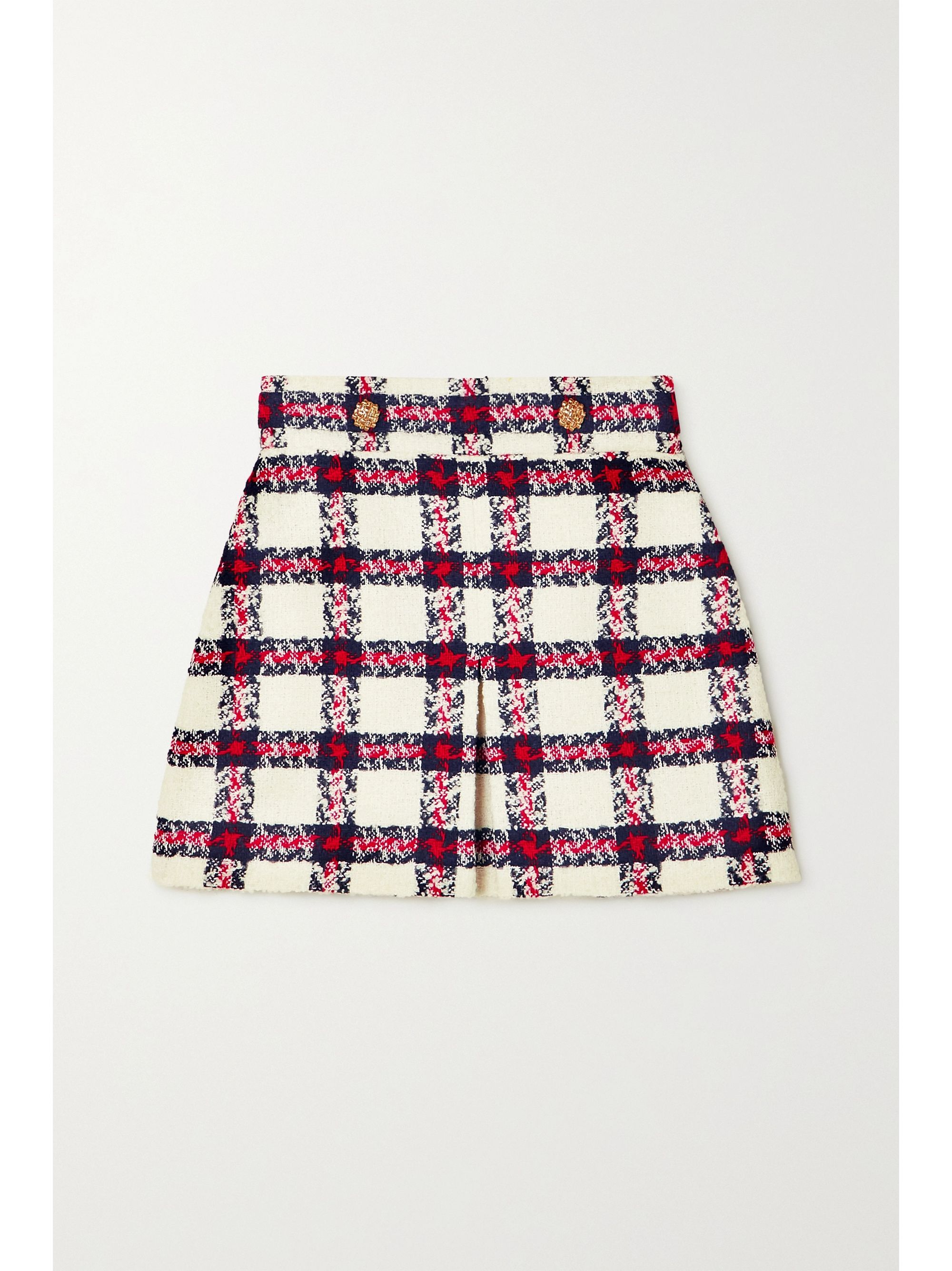 red and white tweed mini skirt