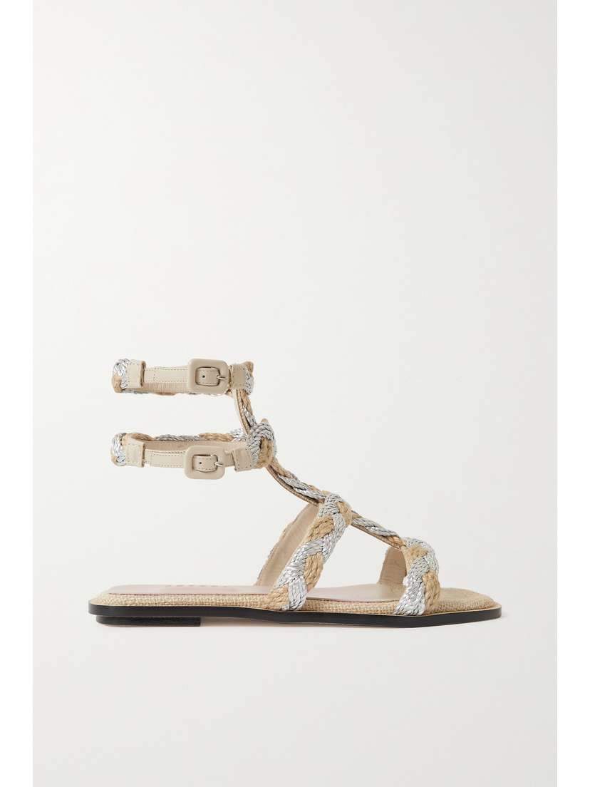 SERENA UZIYEL Ronda Metallic Braided Jute And Leather Sandals