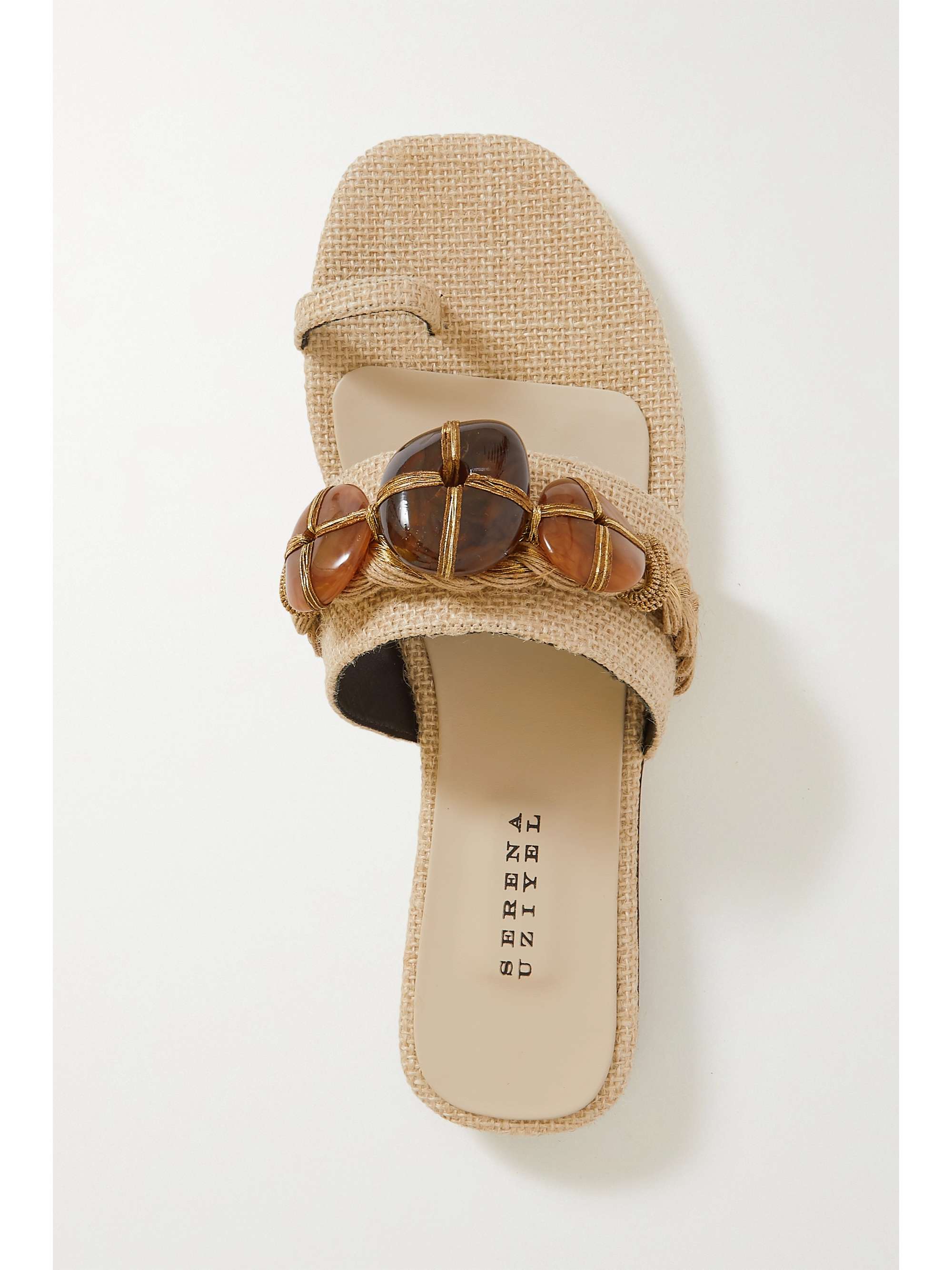 SERENA UZIYEL Delphine embellished metallic braided jute sandals