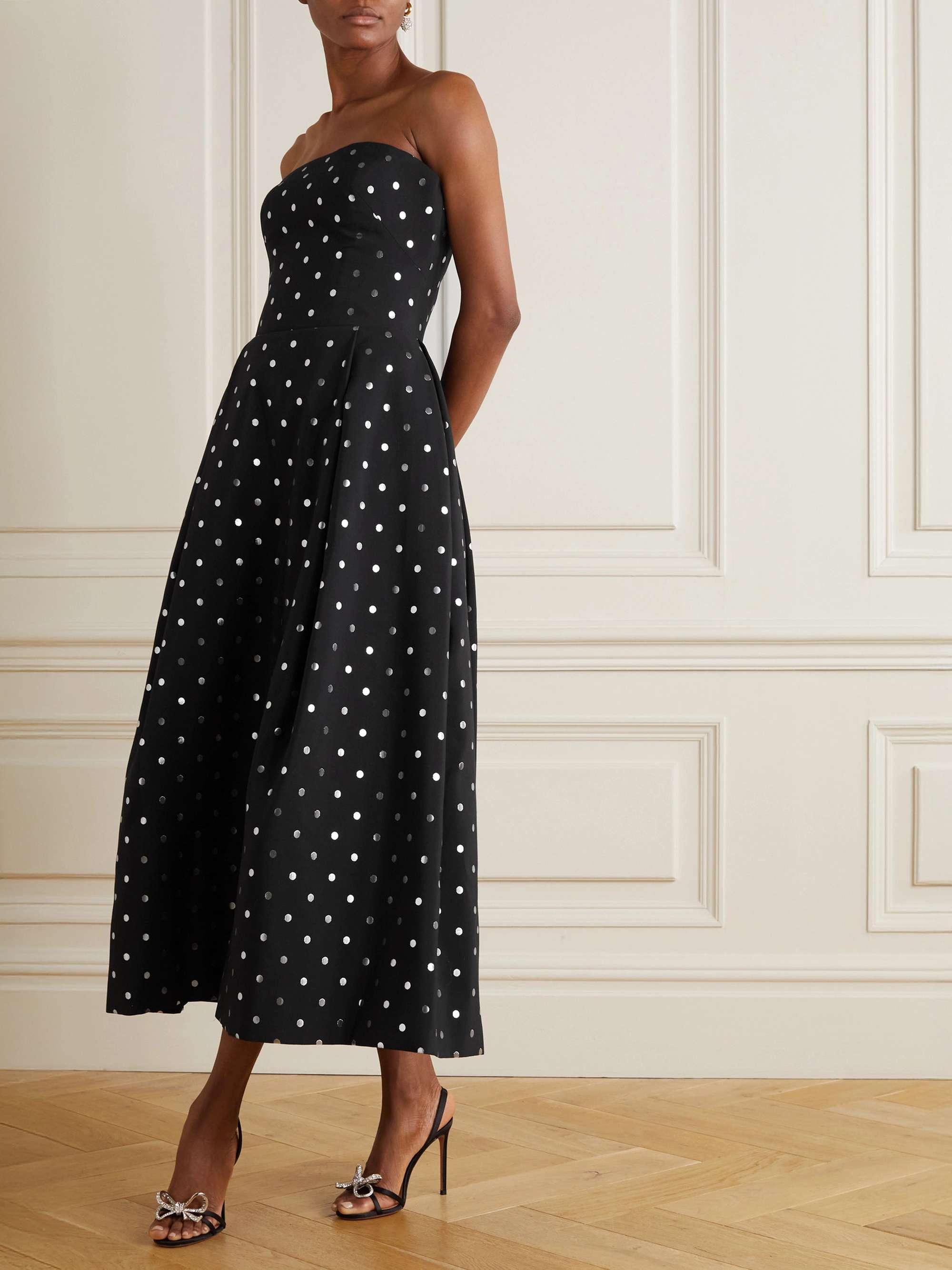 RASARIO Strapless polka-dot jacquard midi dress