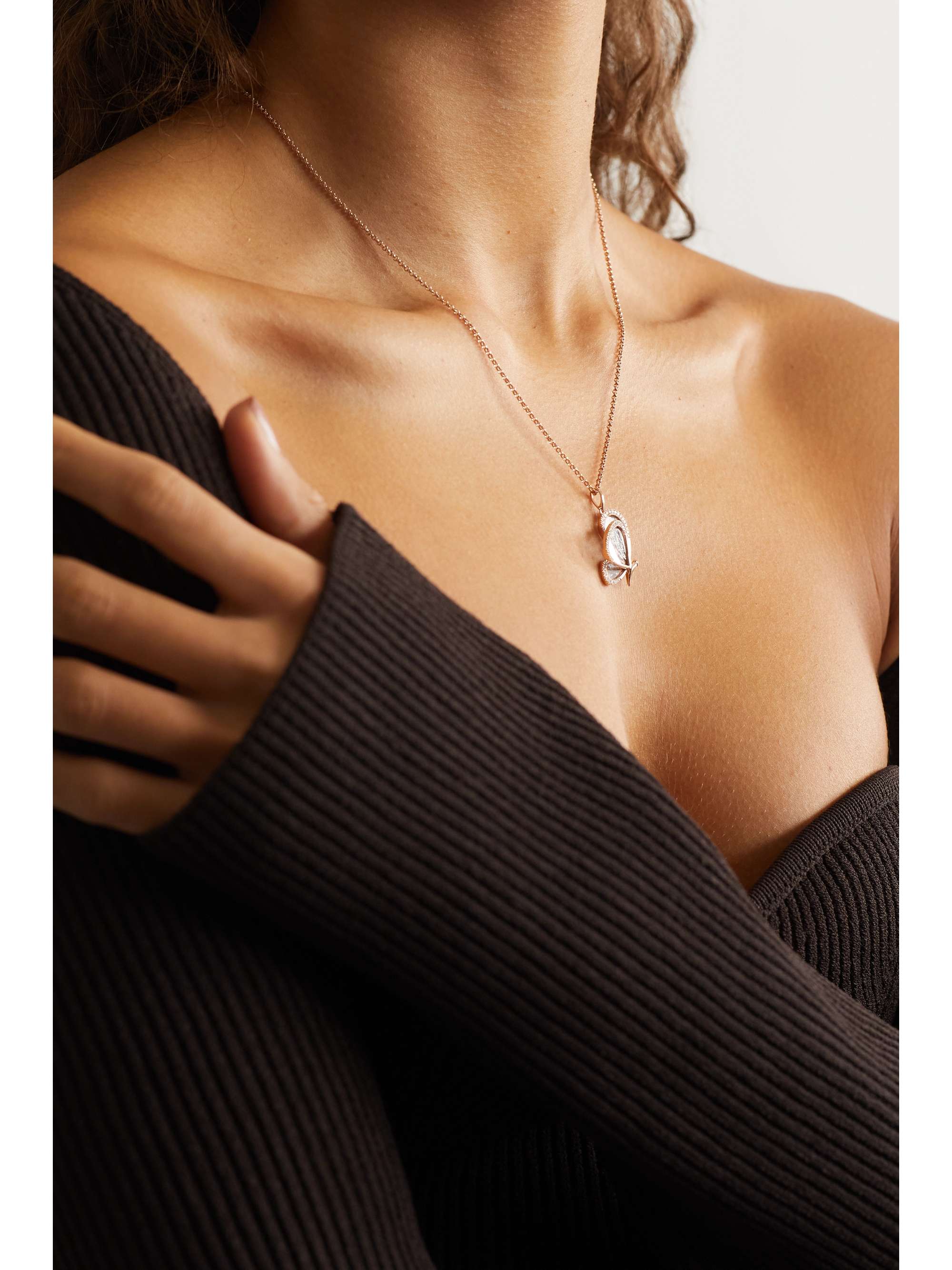 BOGHOSSIAN 18-karat rose gold, titanium fiber and diamond necklace
