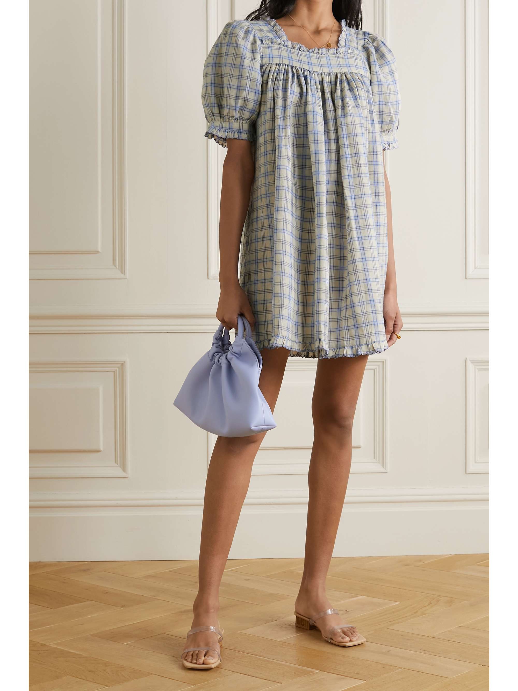 Frede ruffled checked ramie mini dress 