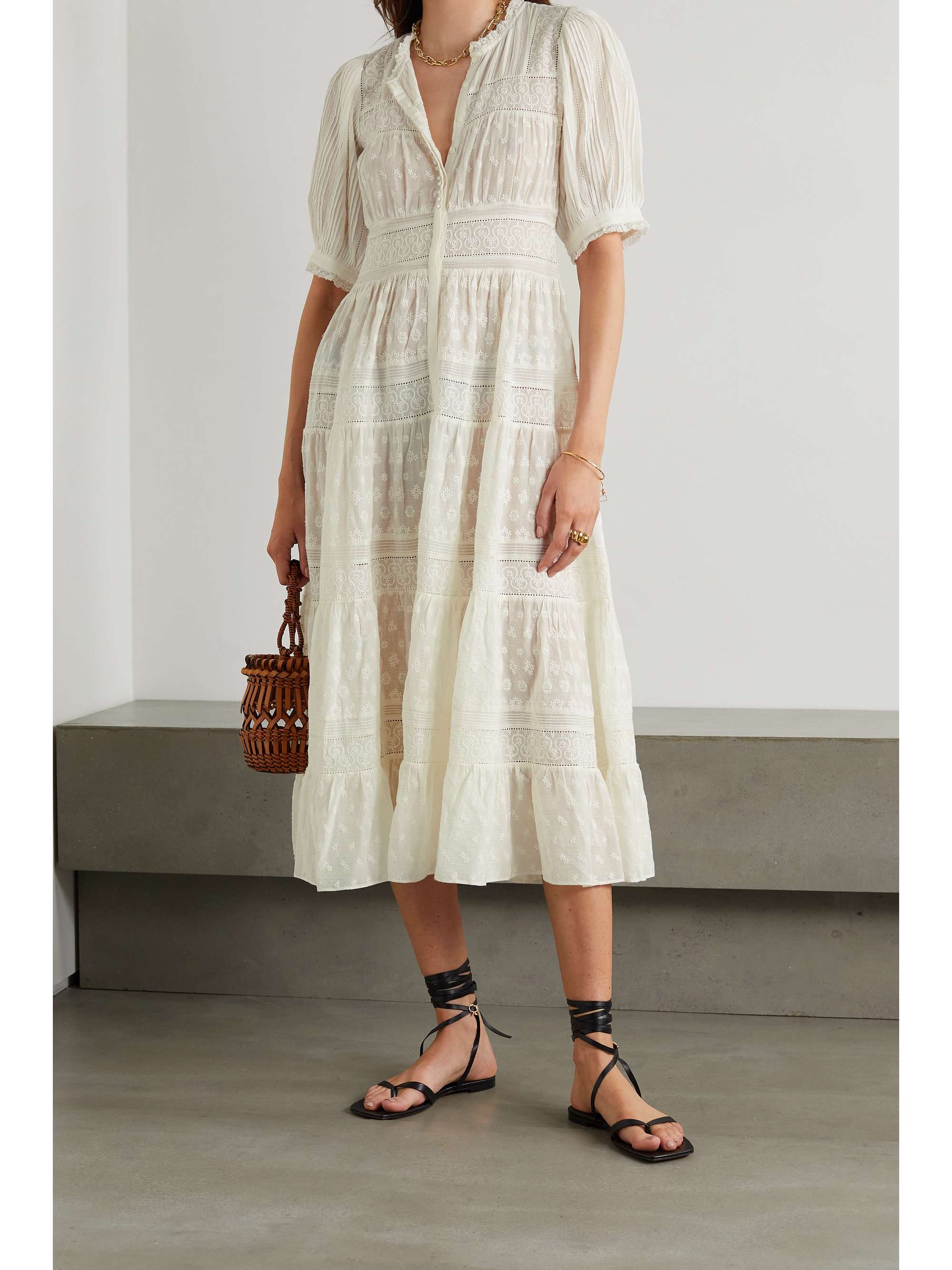 embroidered white midi dress