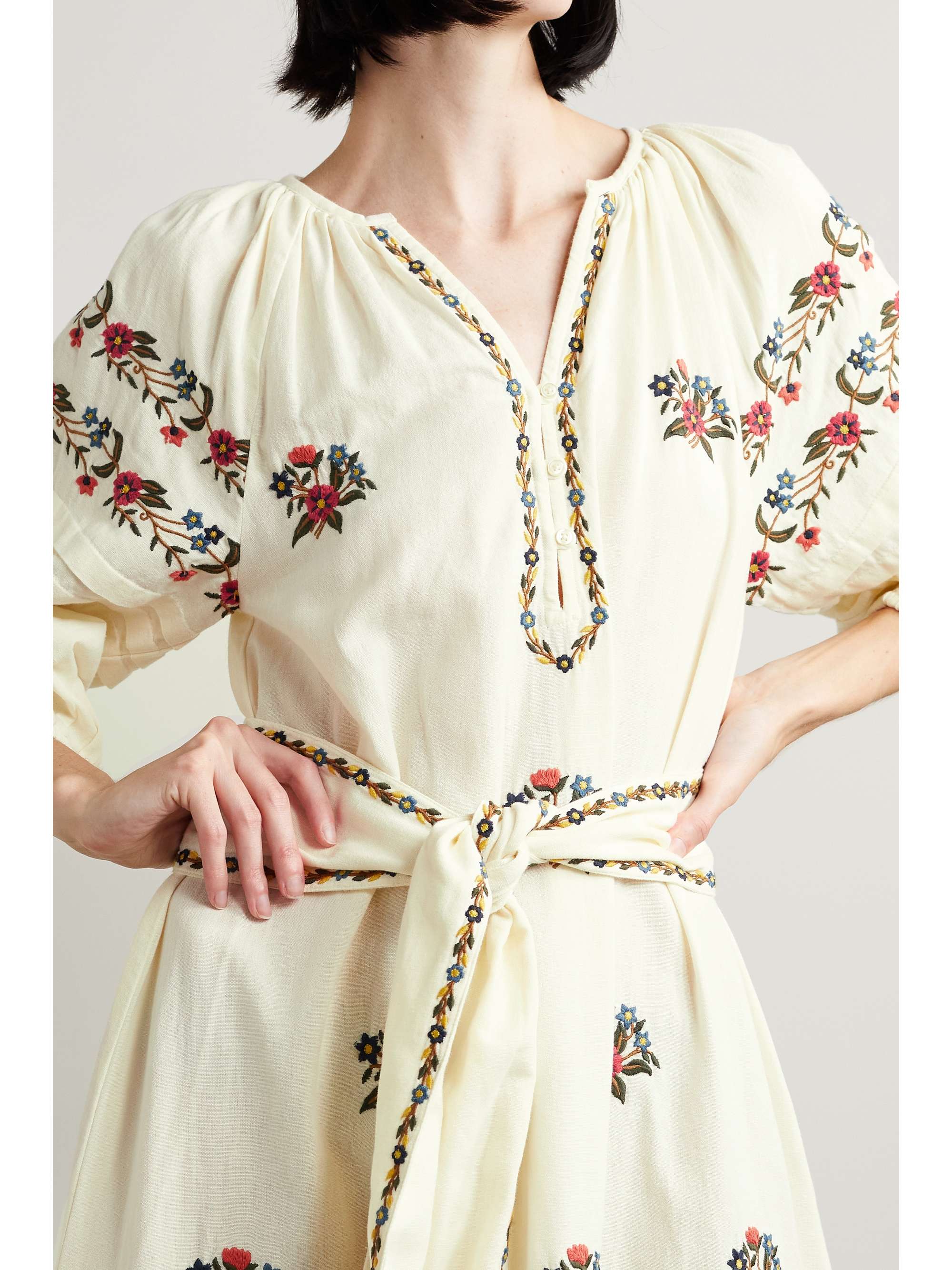 linen-blend midi dress 