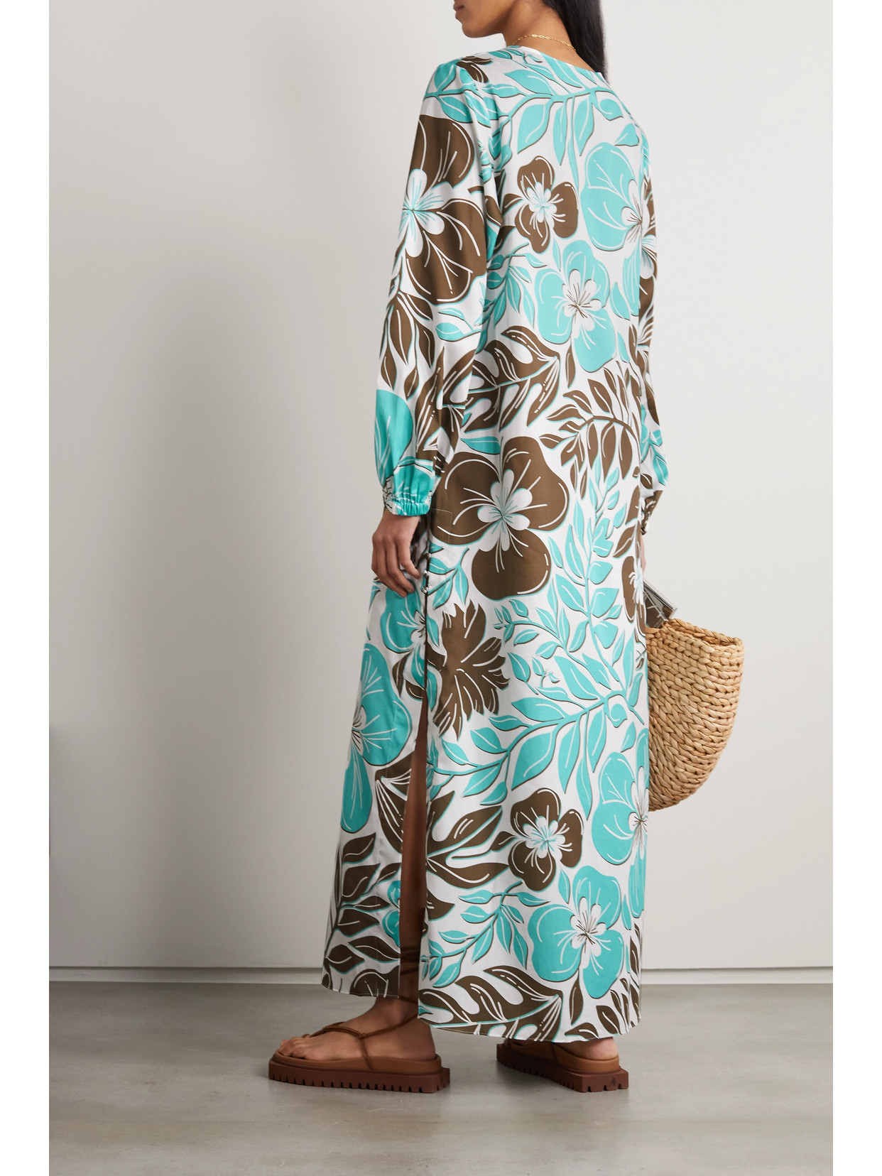 Shop Racil Floral-print Cotton-voile Maxi Dress And Soft-cup Triangle Bra Set In Green