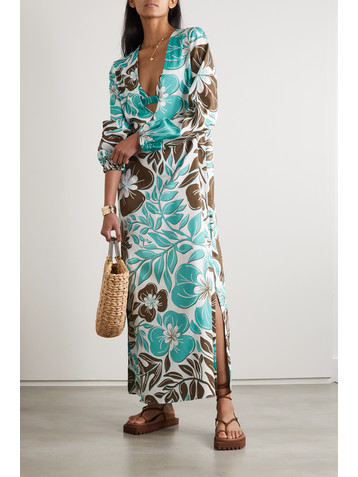 RACIL Floral-print cotton-voile maxi dress and soft-cup triangle bra set