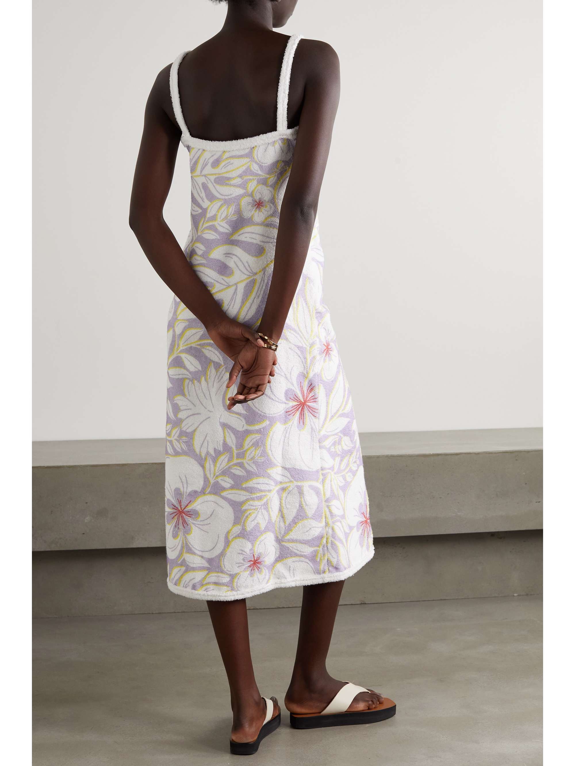 RACIL Floral-print cotton-terry wrap midi dress