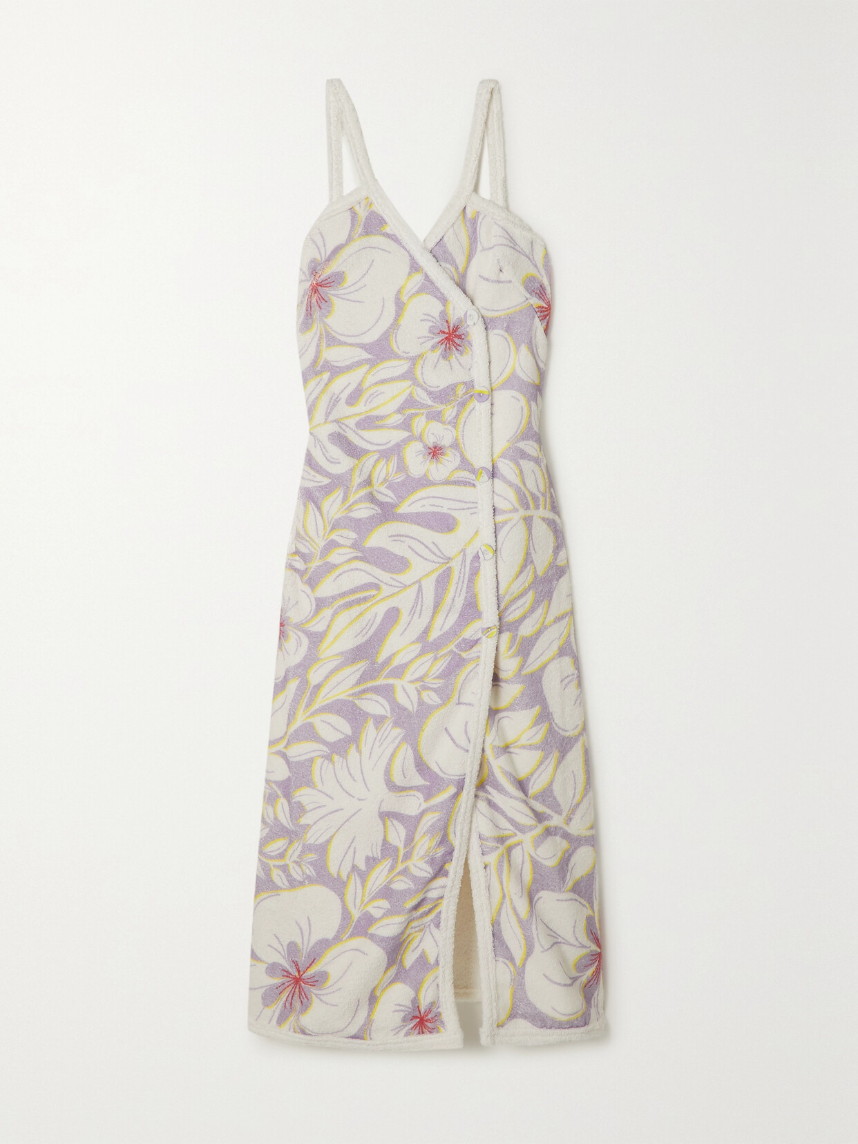 Racil Floral-print Cotton-terry Wrap Midi Dress In Lilac