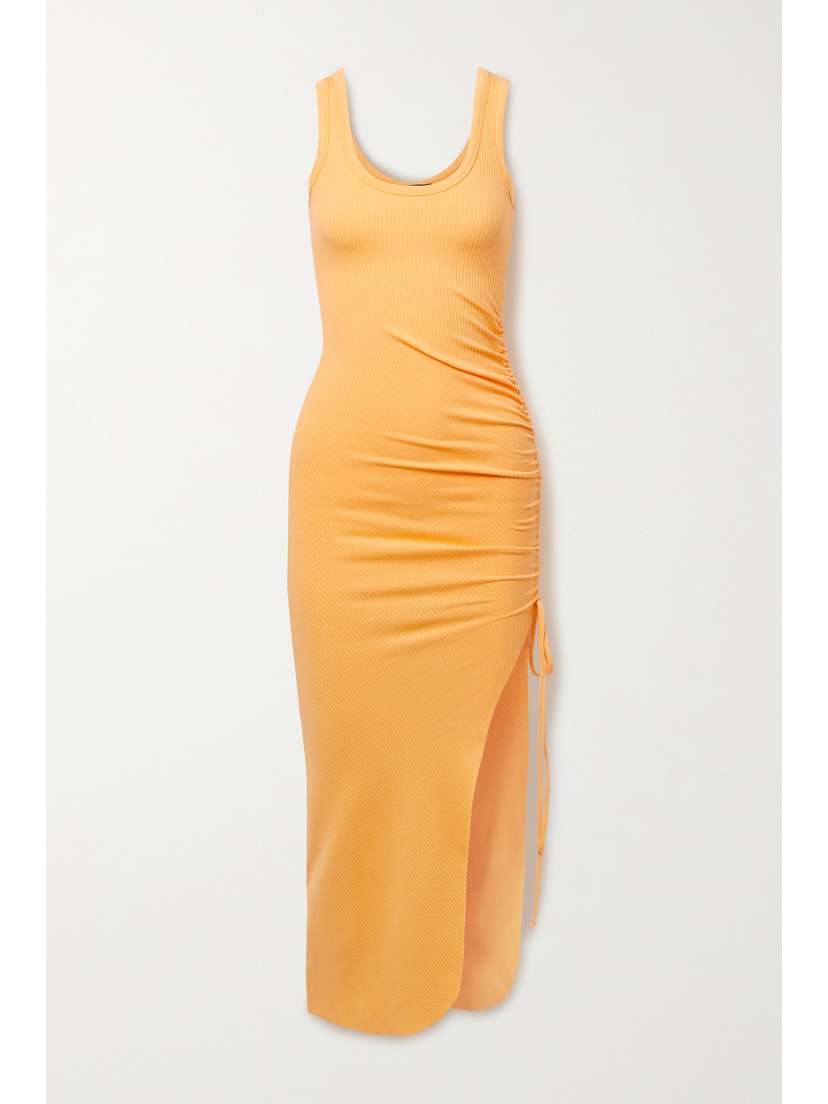 THE RANGE Alloy Ruched Ribbed-knit Midi Dress