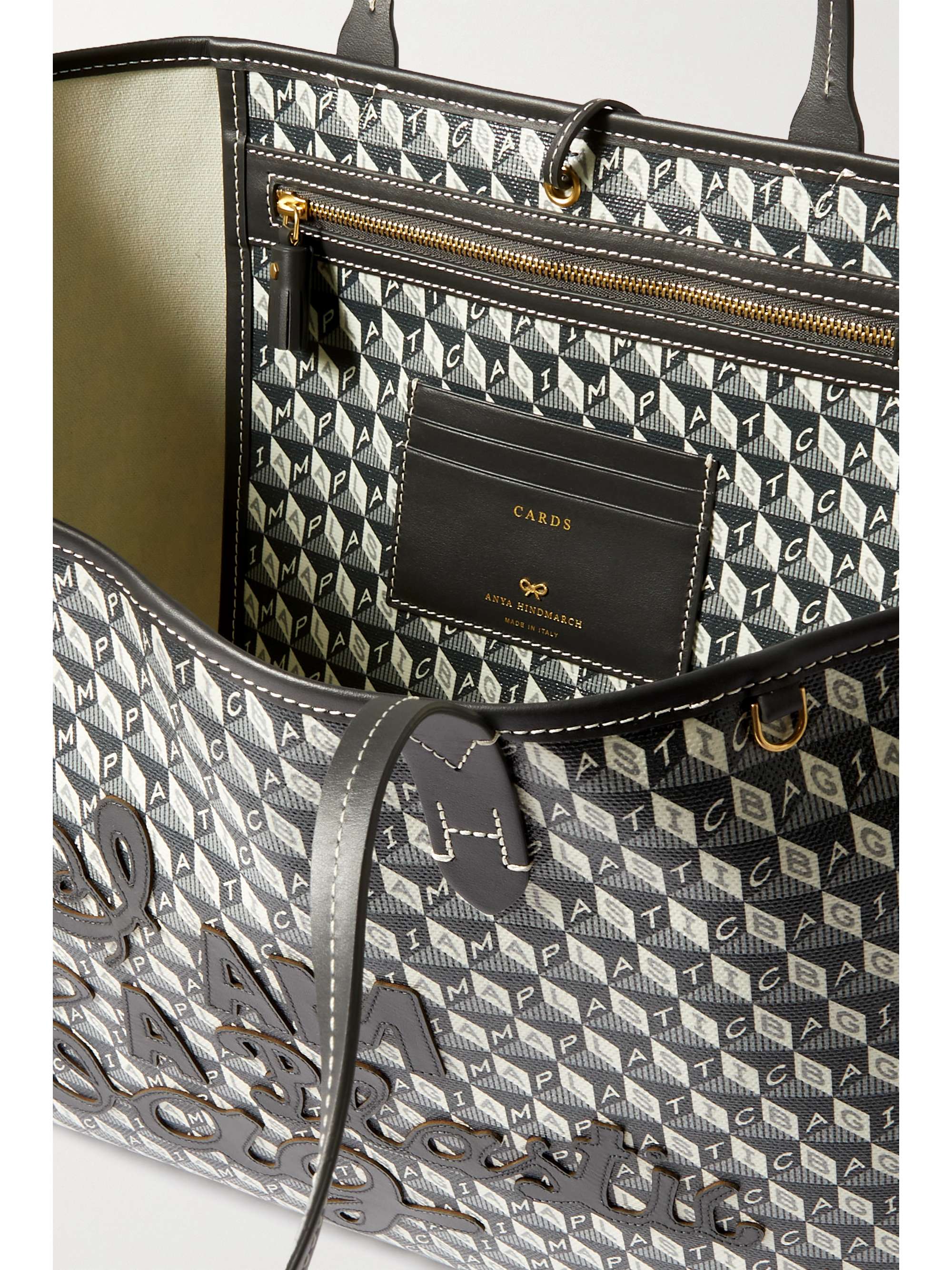 ANYA HINDMARCH + NET SUSTAIN I Am A Plastic Bag large leather-trimmed printed coated-canvas tote