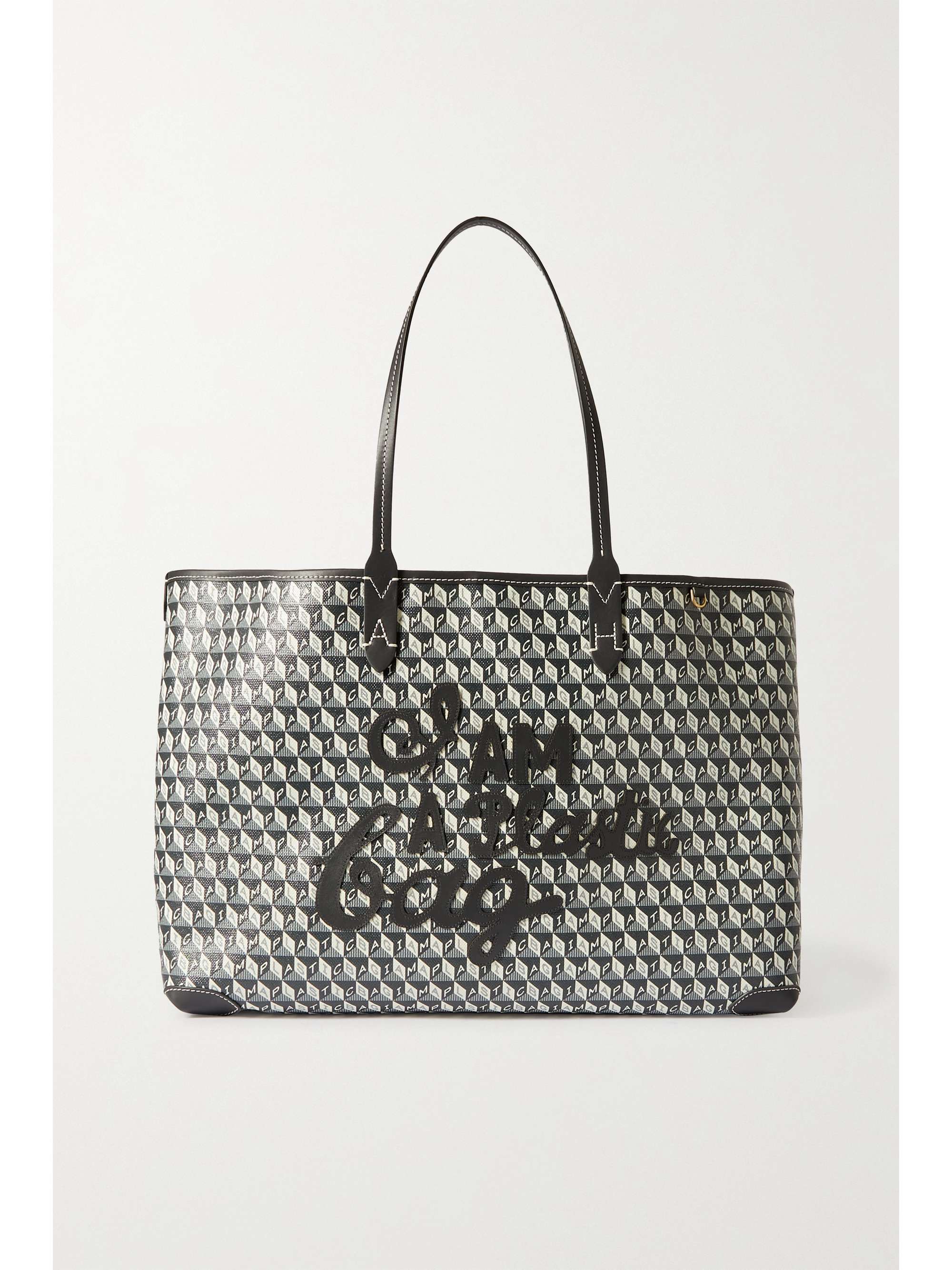 + NET SUSTAIN I Am A Plastic Bag large leather-trimmed printed coated-canvas tote