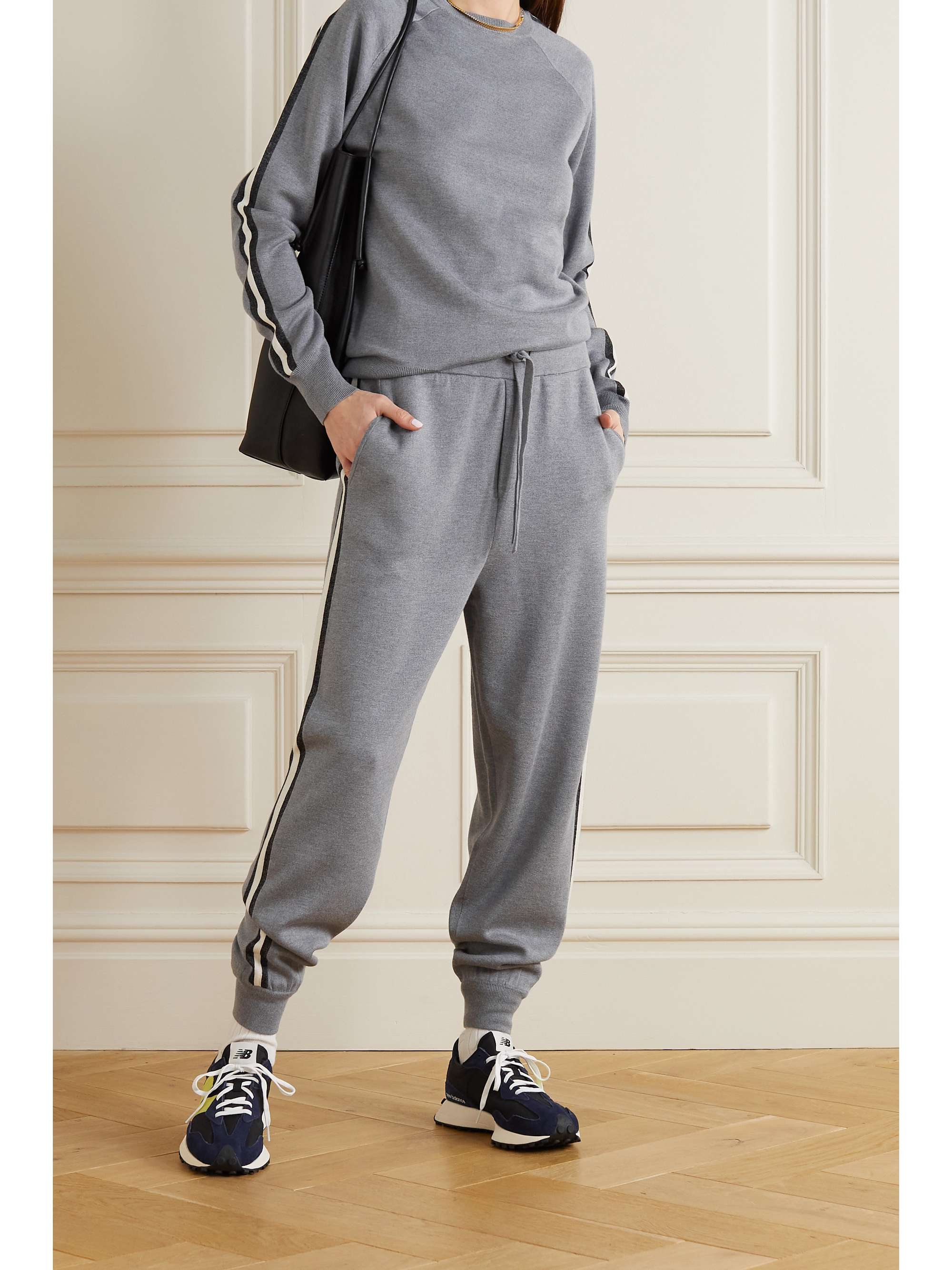 OLIVIA VON HALLE Missy London striped silk-blend sweatshirt and track pants set