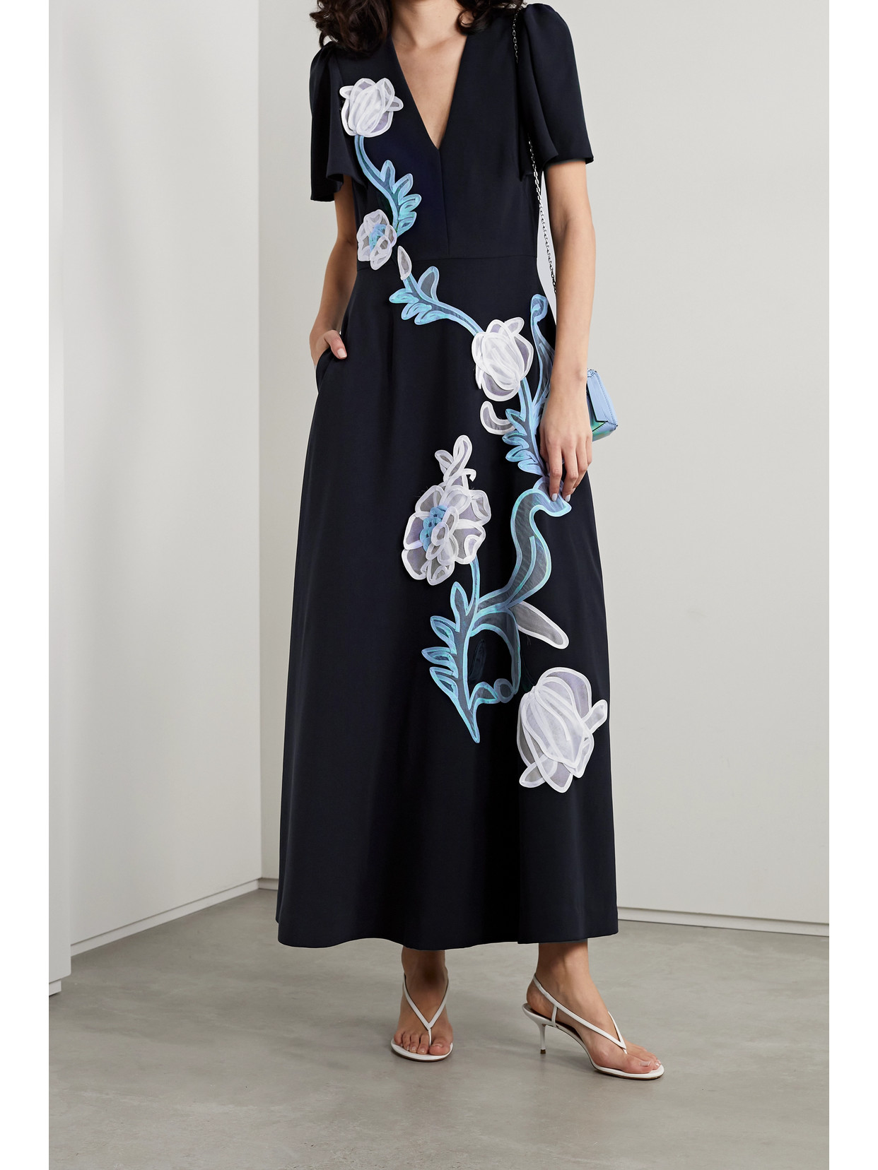 lela rose floral embroidered fluid crepe strapless gown