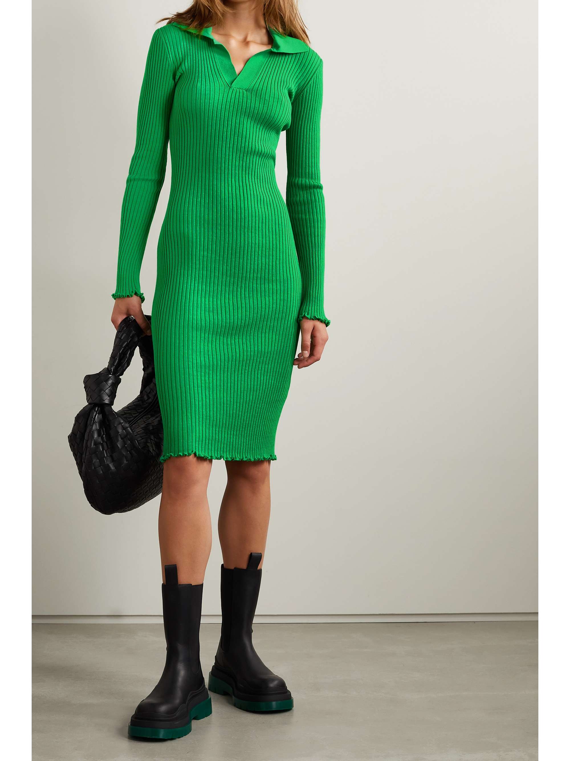 Green Ribbed cotton dress | BOTTEGA ...