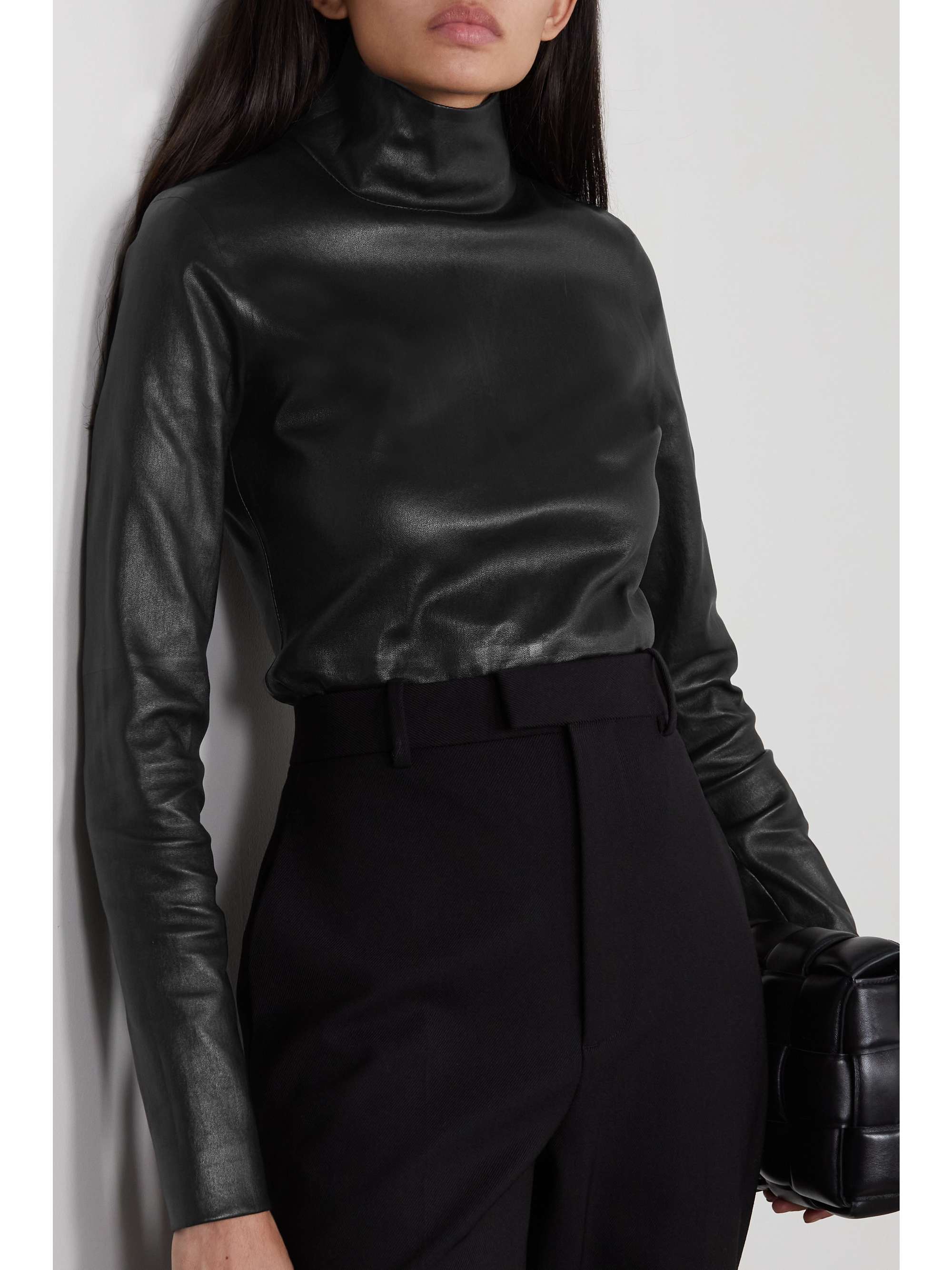 leather high neck top