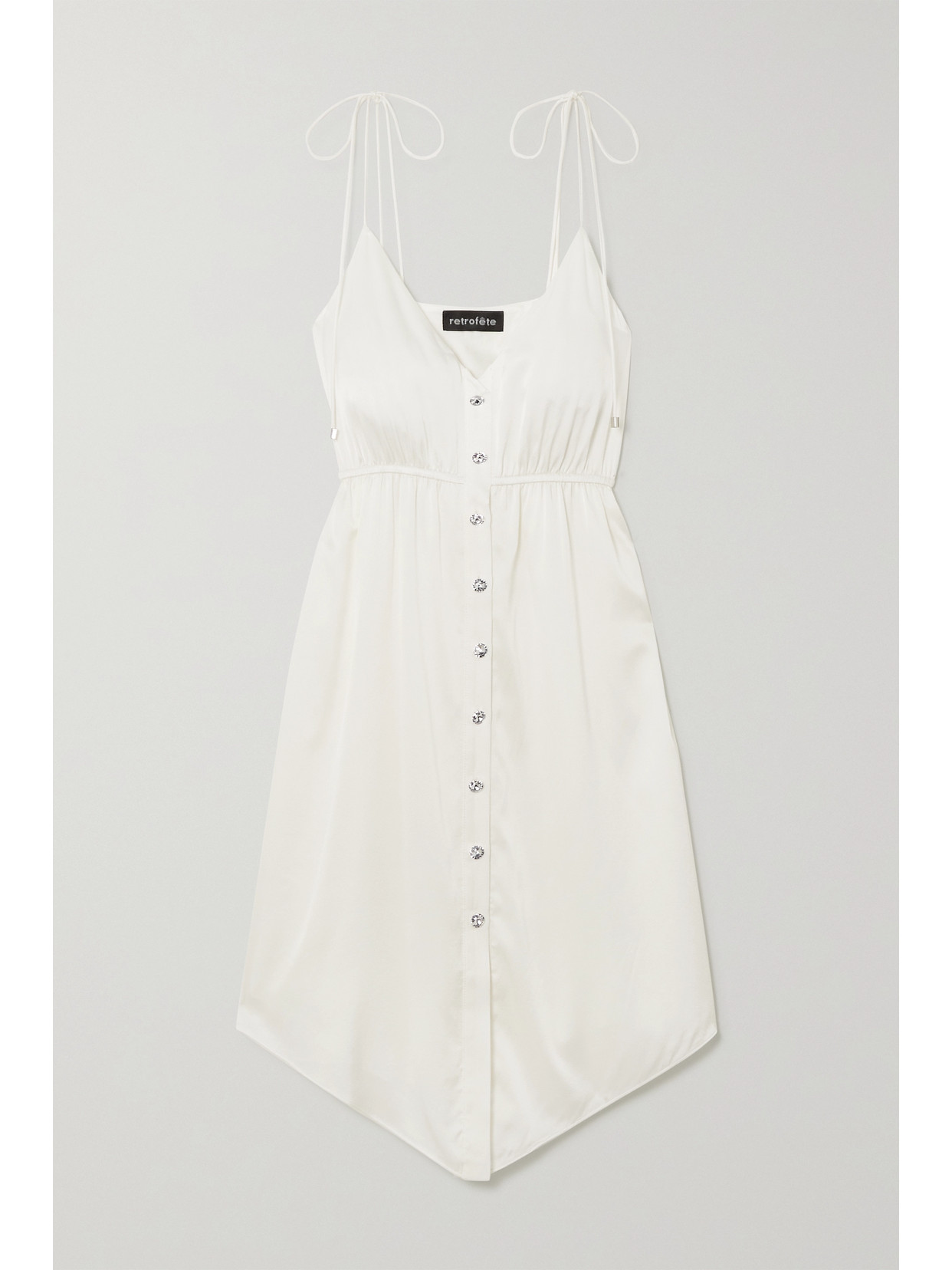 Retroféte Diane Embellished Gathered Stretch-silk Satin Mini Dress In White