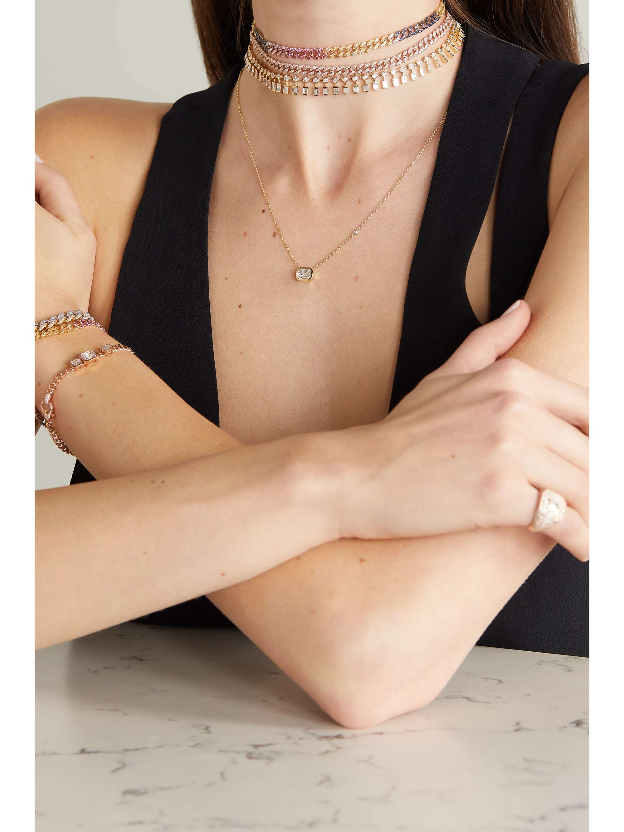SHAY 18-karat white, yellow and rose gold multi-stone choker