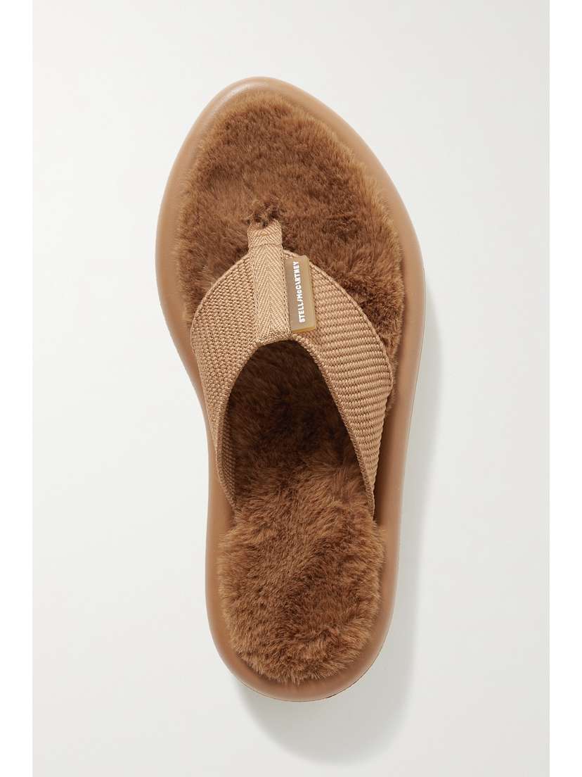 Stella McCartney Air Slide Faux Fur-lined Recycled Canvas Flip Flops