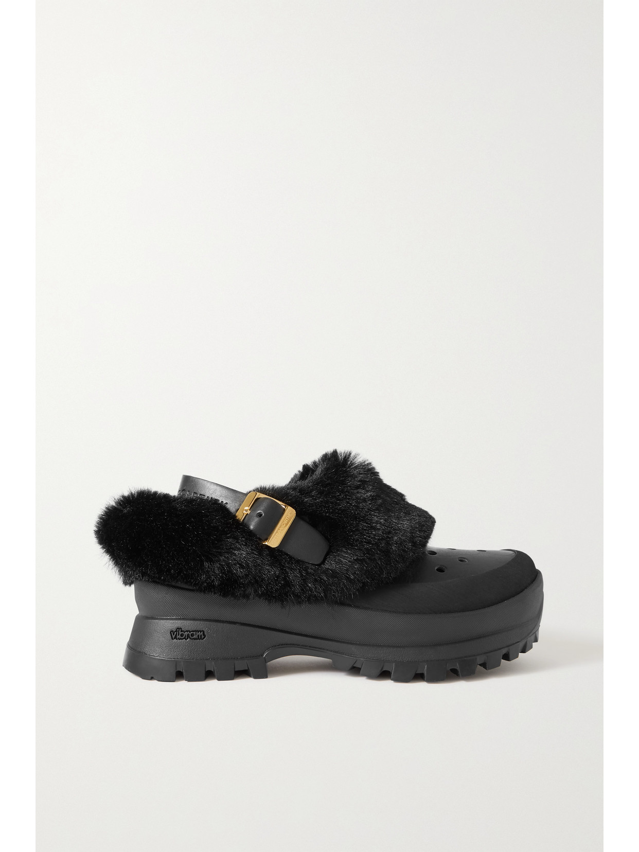 STELLA MCCARTNEY TRACE FAUX FUR, VEGETARIAN LEATHER AND RUBBER CLOGS