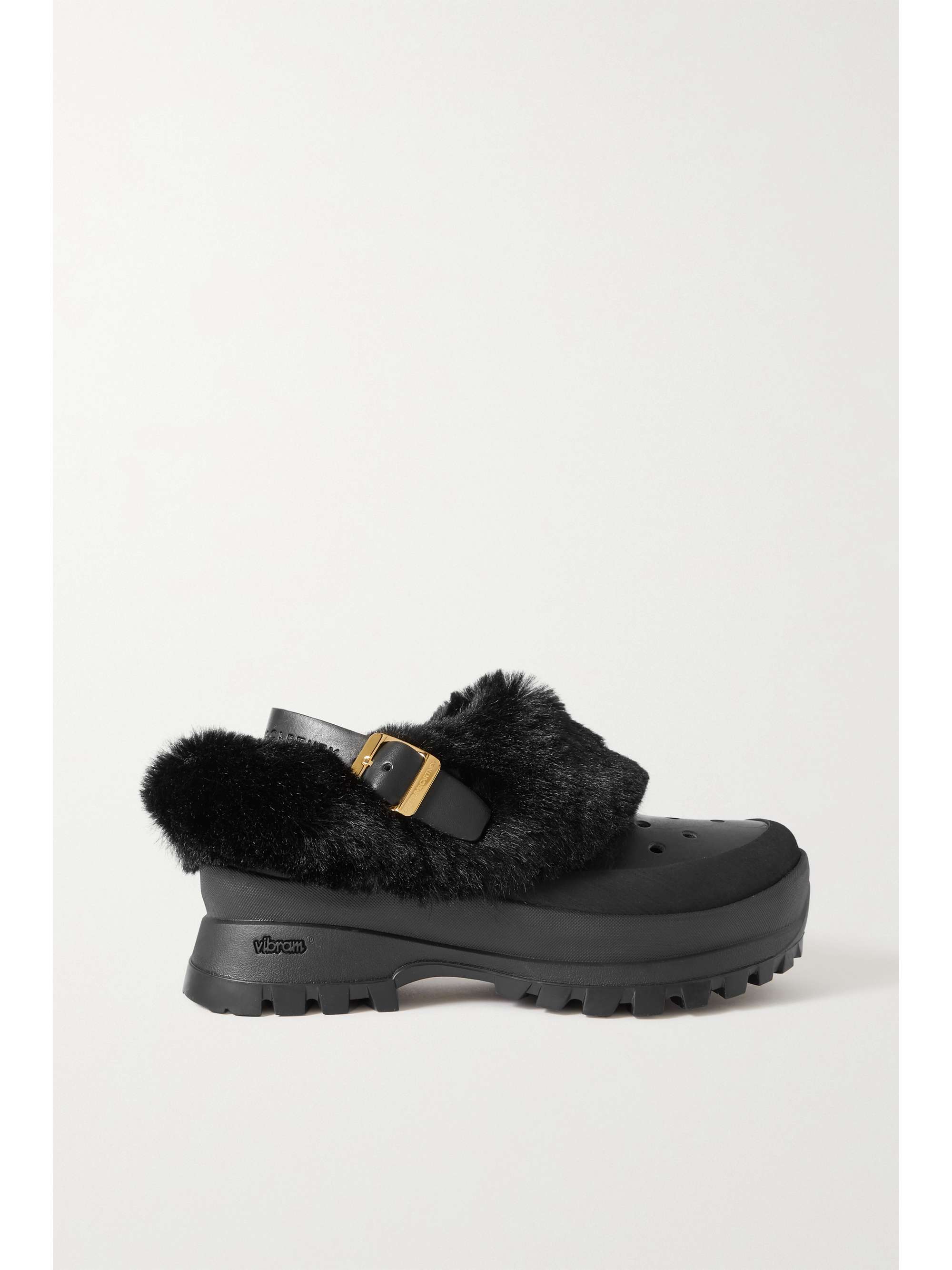 STELLA MCCARTNEY Trace faux fur, vegetarian leather and rubber clogs ...