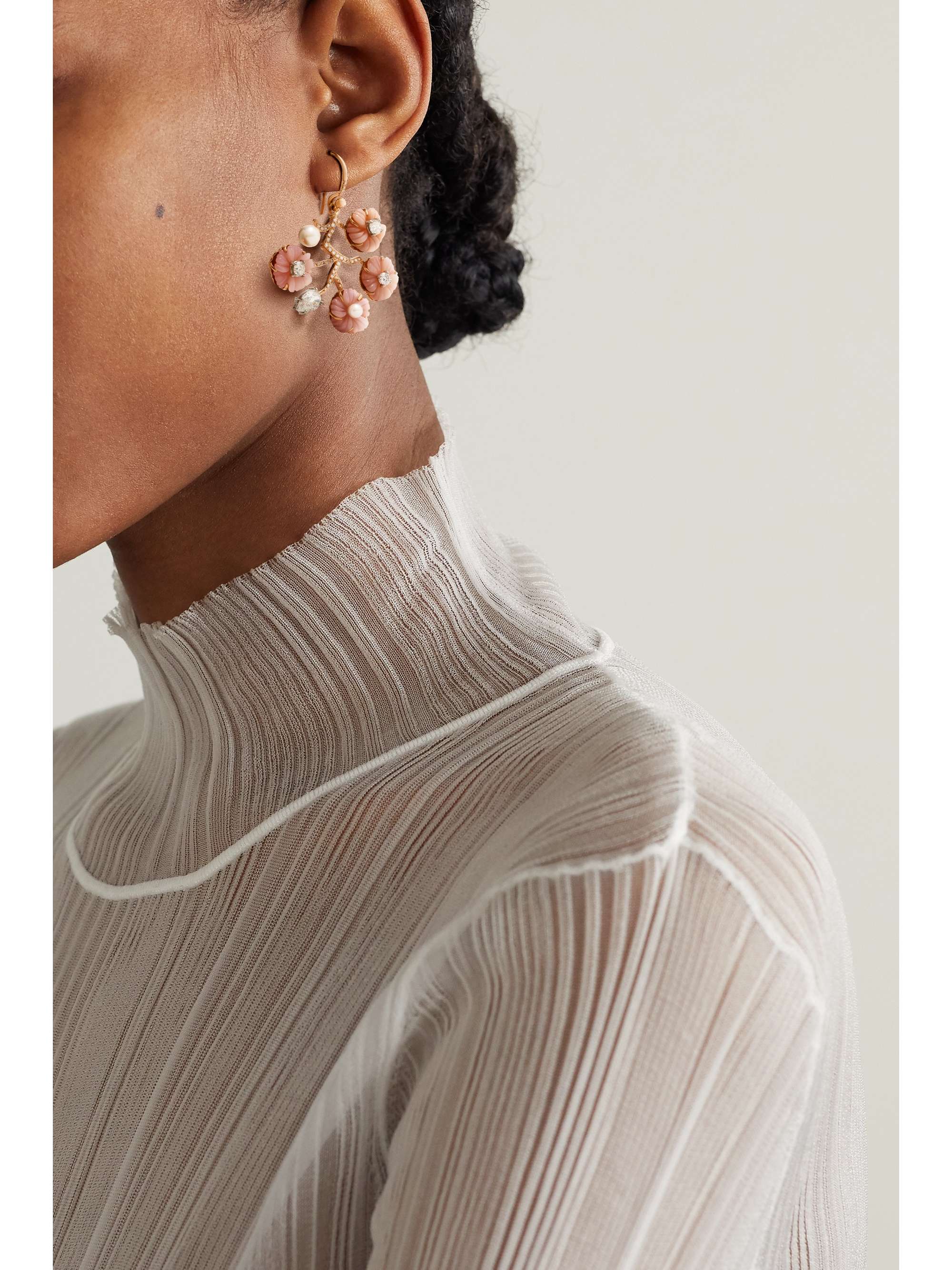 IRENE NEUWIRTH Botanical 18-karat rose and white gold multi-stone earrings