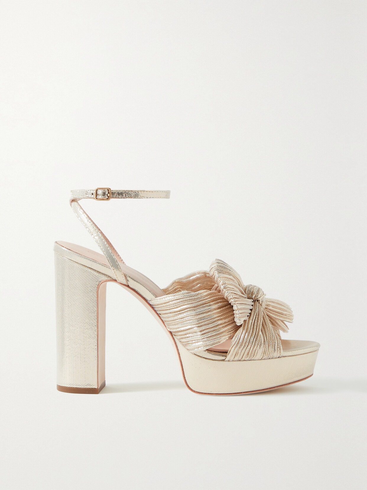 Loeffler Randall Natalia Bow-embellished Plissé-lamé Platform Sandals - Gold