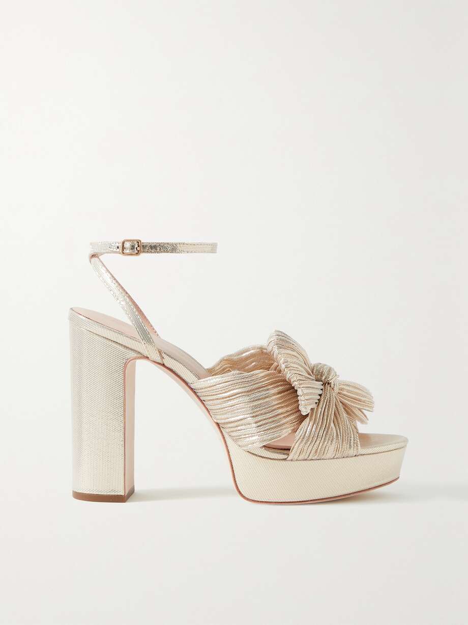 net-a-porter.com | Natalia bow-embellished plissé-lamé platform sandals