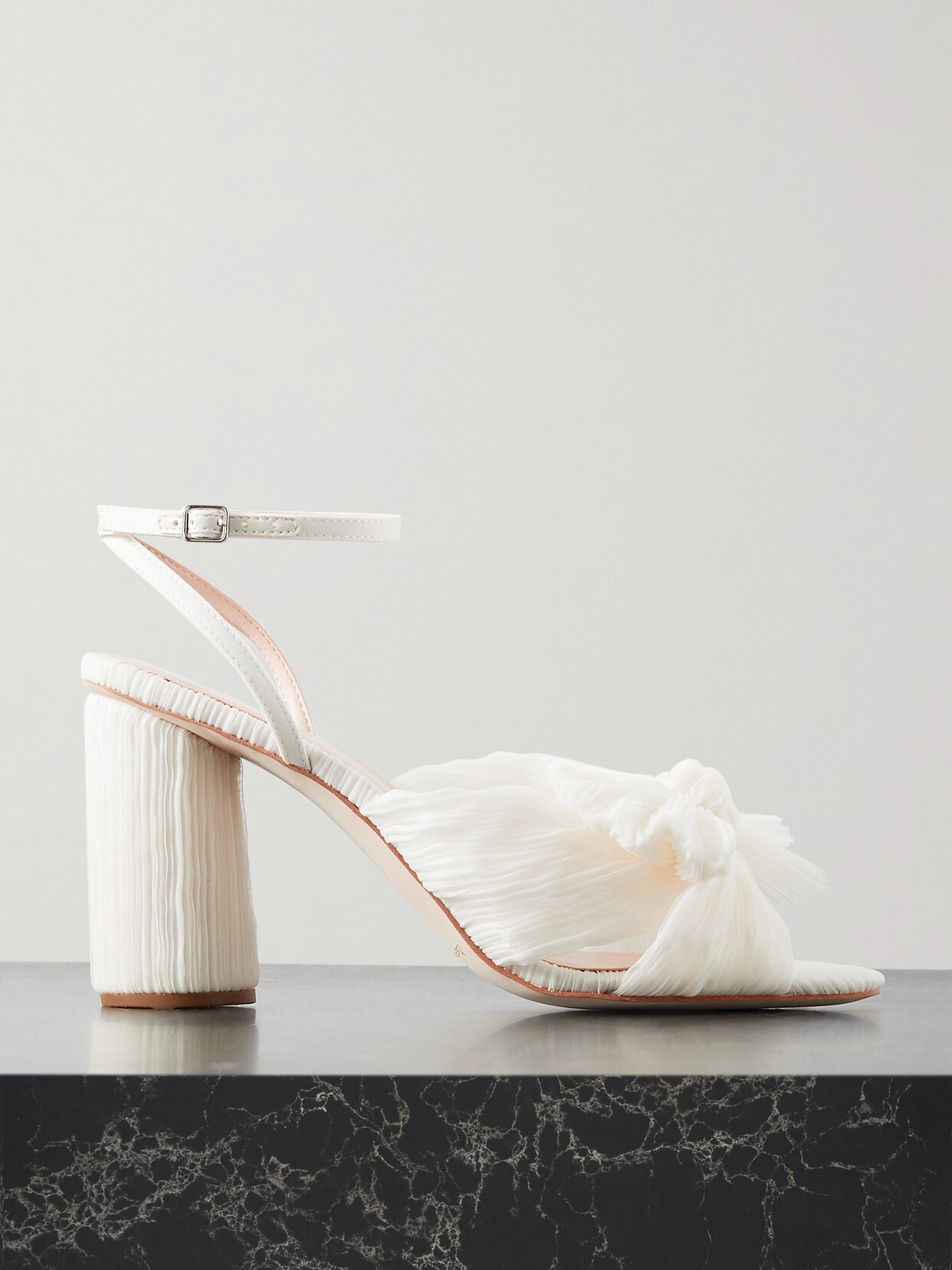 Loeffler Randall Camellia Bow-embellished Plissé-organza Sandals In Off-white