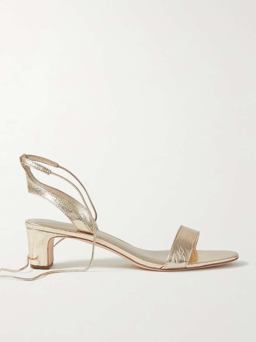 Loeffler Randall + Net Sustain Jackie Metallic Crinkled-leather Sandals