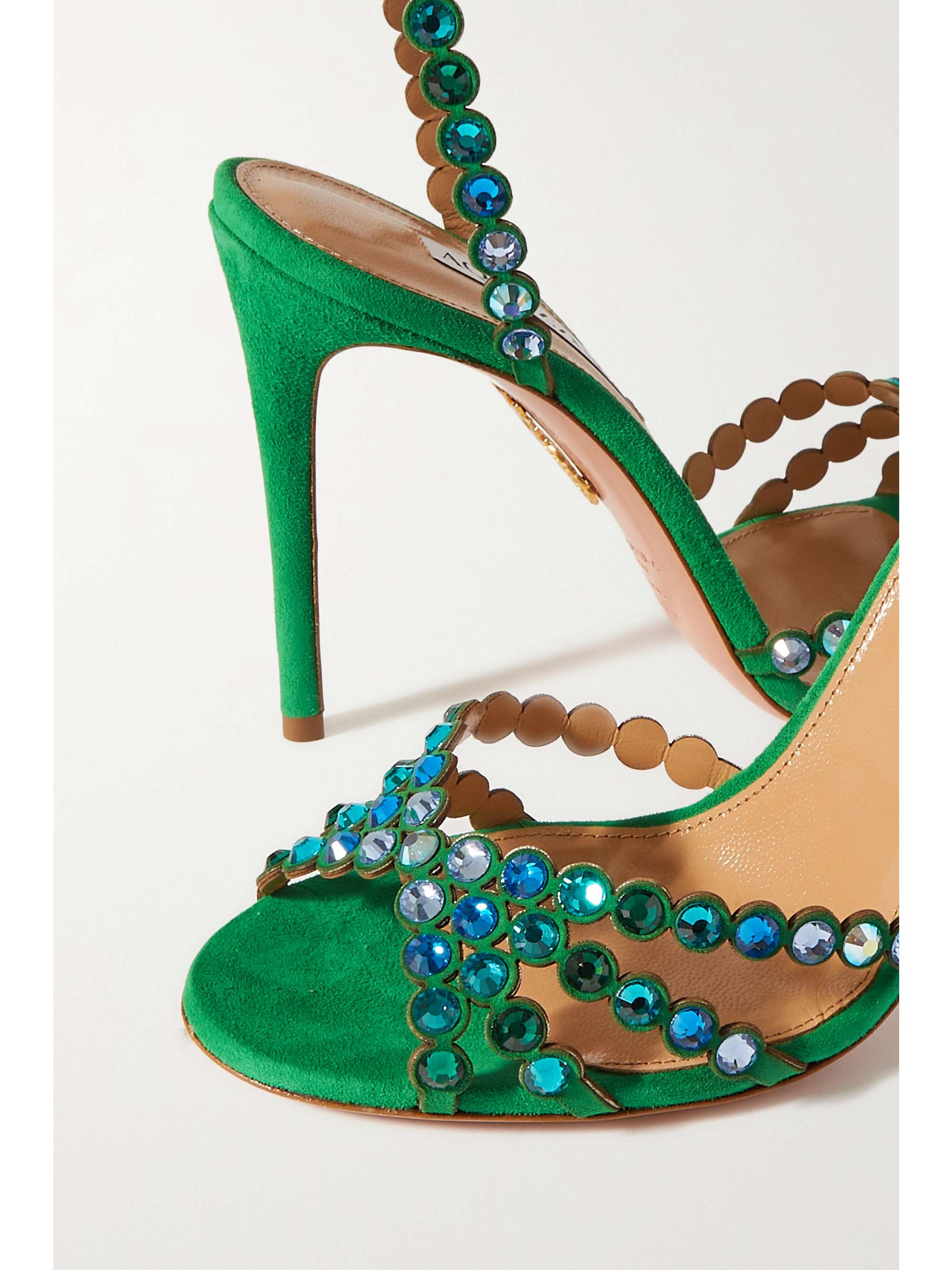 Emerald Tequila 105 Crystal Embellished Suede Sandals Aquazzura Net A Porter