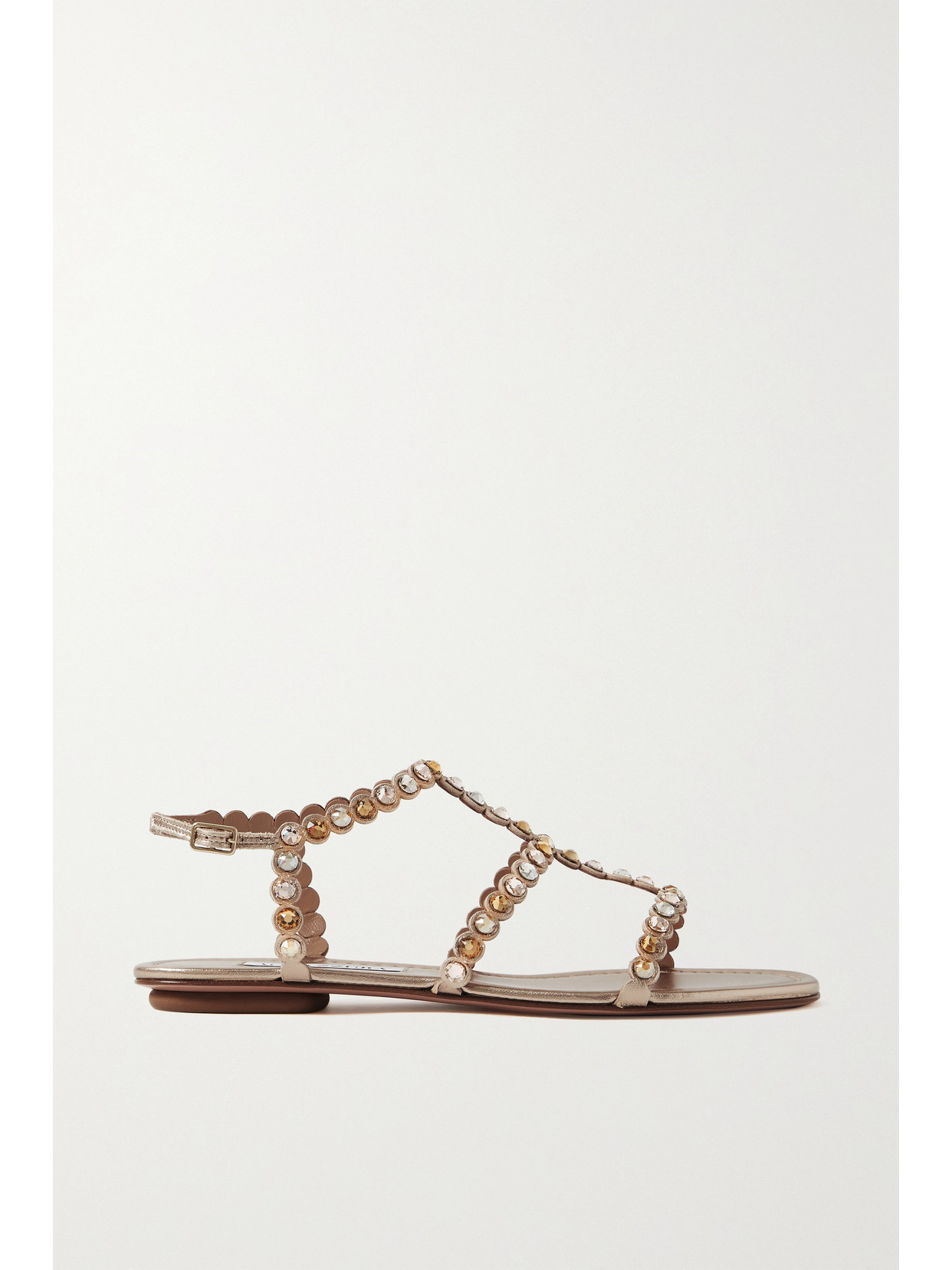 AQUAZZURA TEQUILA CRYSTAL-EMBELLISHED METALLIC LEATHER SANDALS