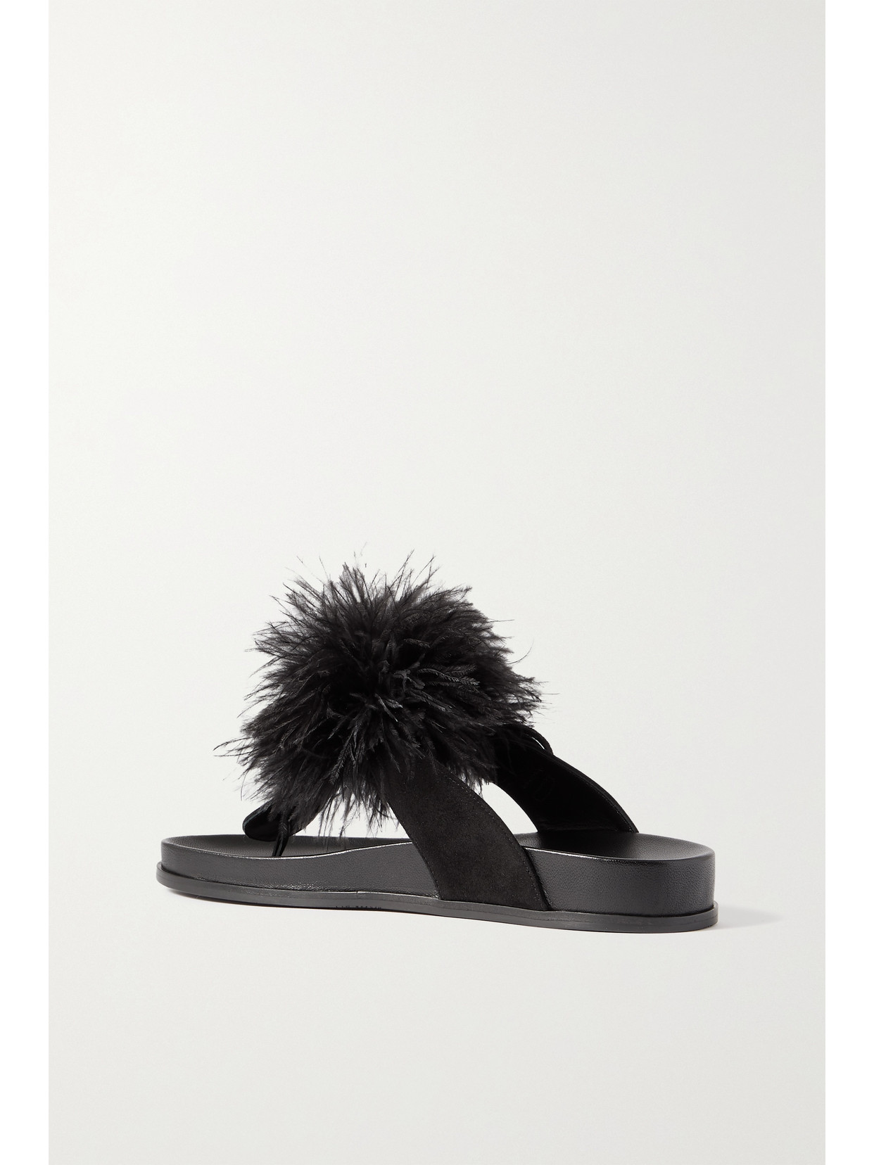 AQUAZZURA BOUDOIR FOOTBED FEATHER-TRIMMED SUEDE SANDALS