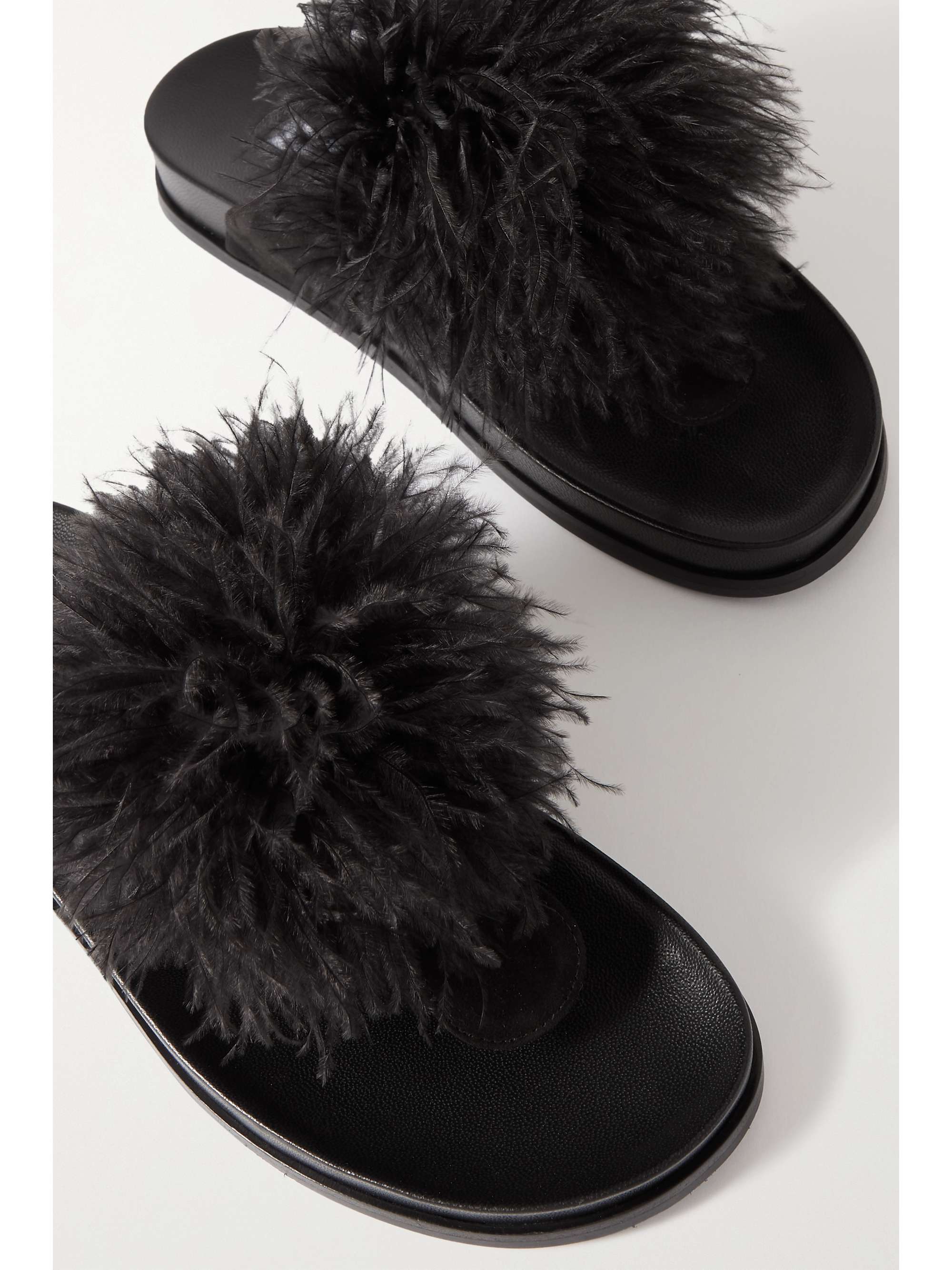 AQUAZZURA Boudoir Footbed feather-trimmed suede sandals