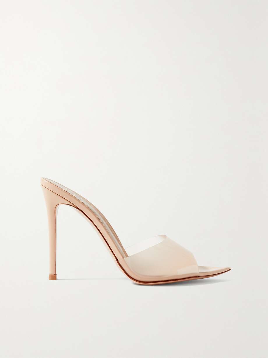 Elle 105 patent-leather and PVC mules by Gianvito Rossi, available on net-a-porter.com for $775 Hailey Baldwin Shoes Exact Product 