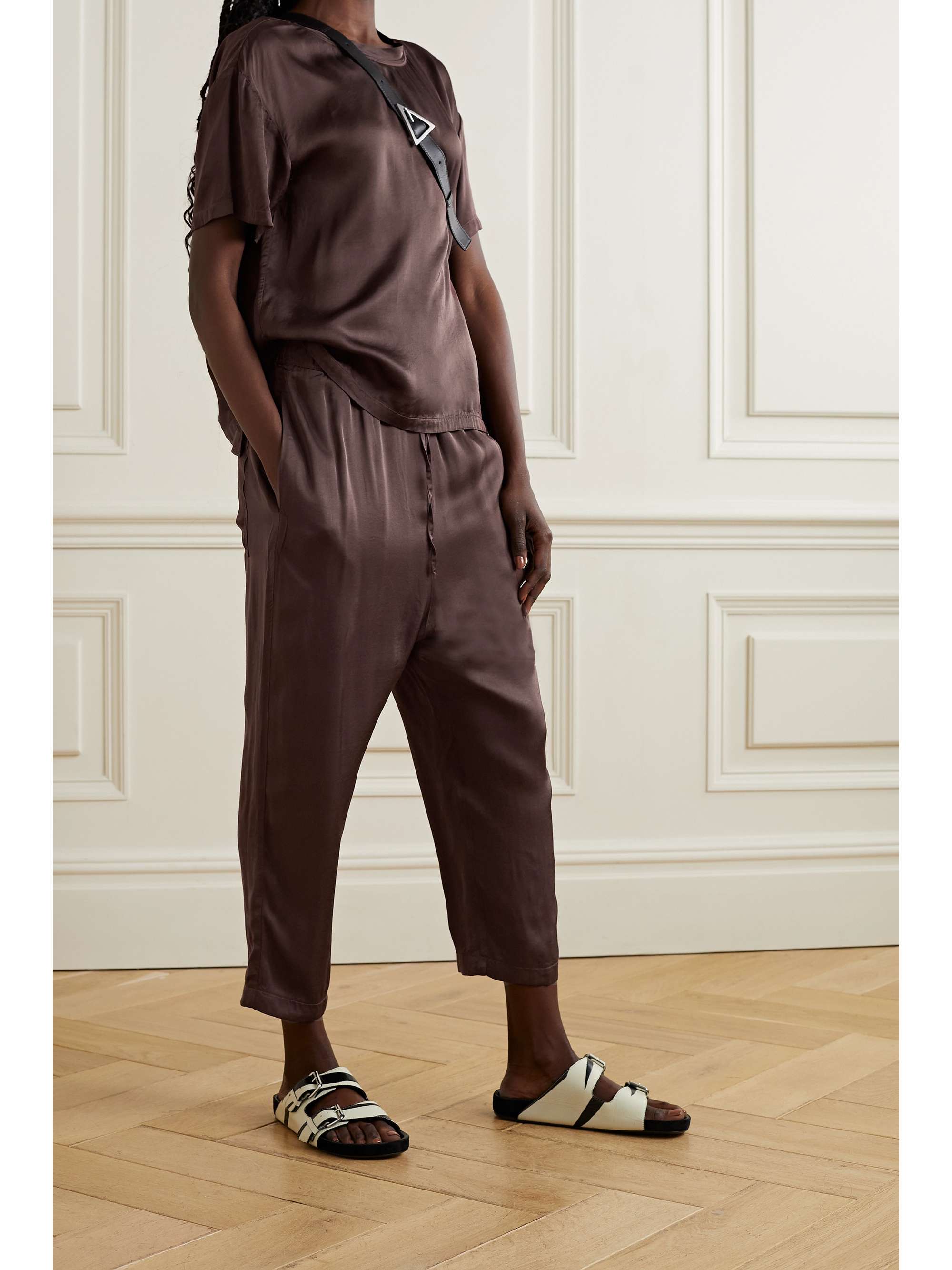 Chocolate Safi satin track pants | NILI 