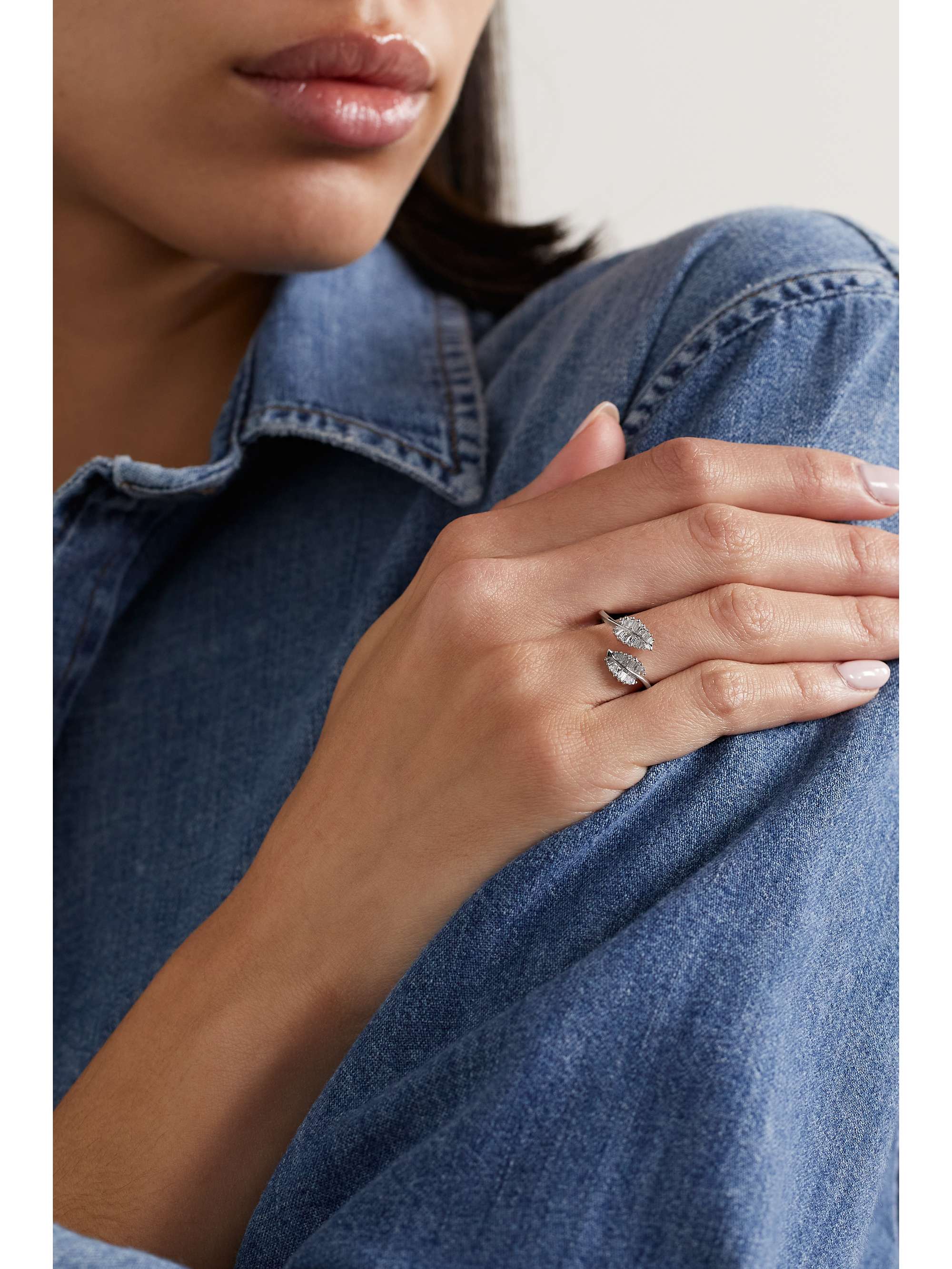 ANITA KO Small Palm Leaf 18-karat white gold diamond ring