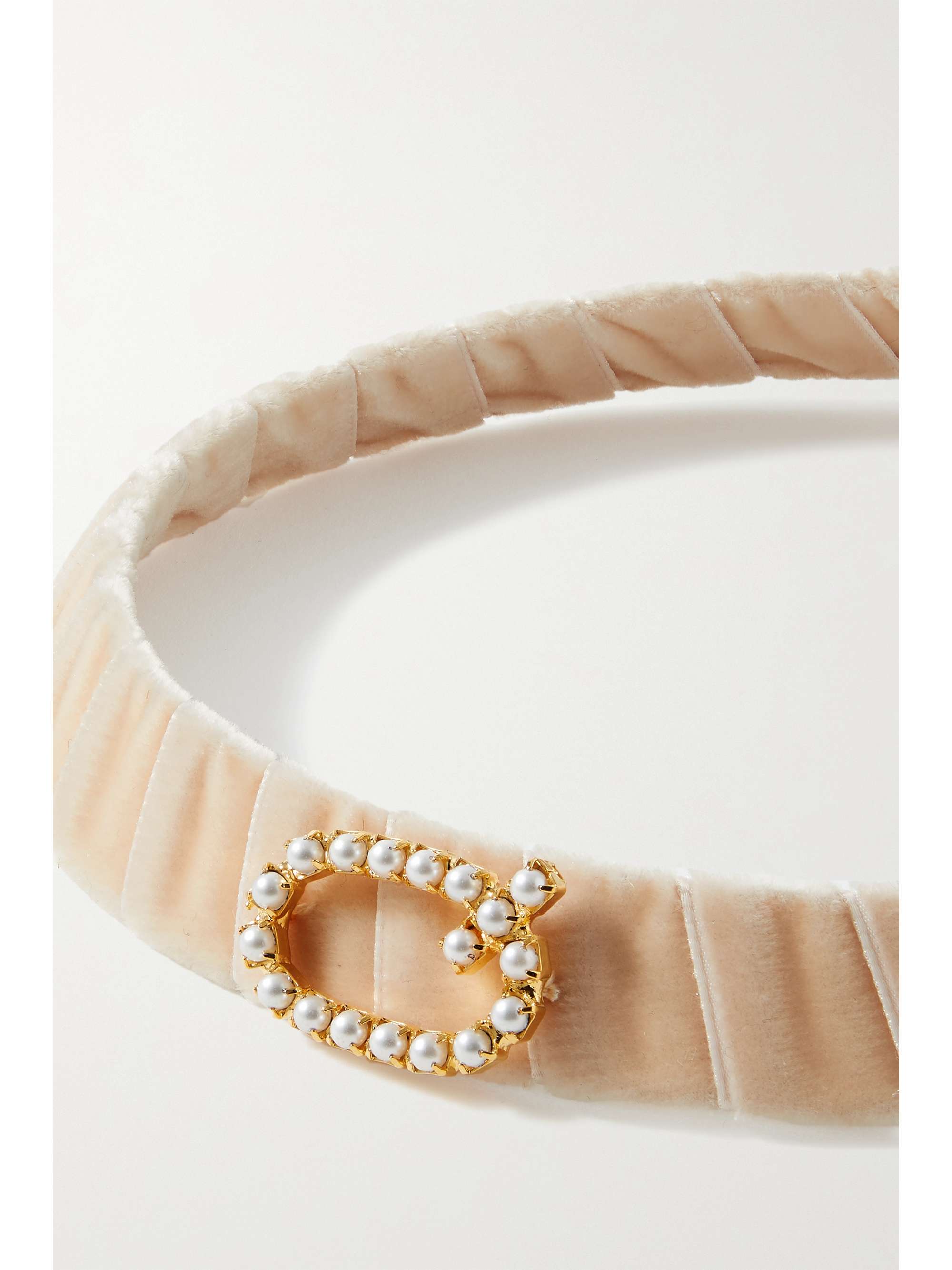 LELET NY Faux pearl-embellished gold-tone and velvet headband