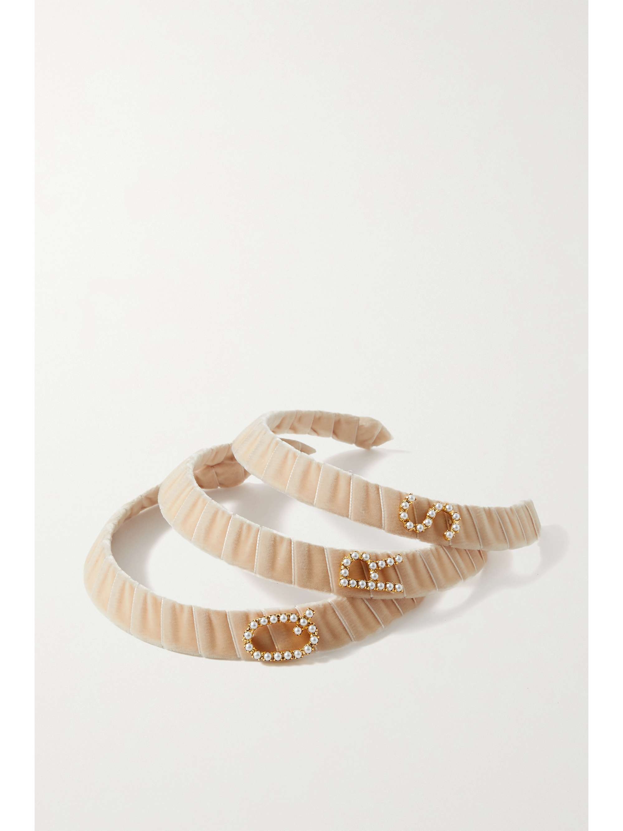 LELET NY Faux pearl-embellished gold-tone and velvet headband
