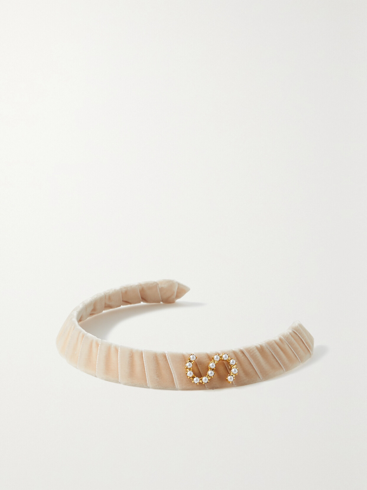 Lelet Ny Faux Pearl-embellished Gold-tone And Velvet Headband In Pink