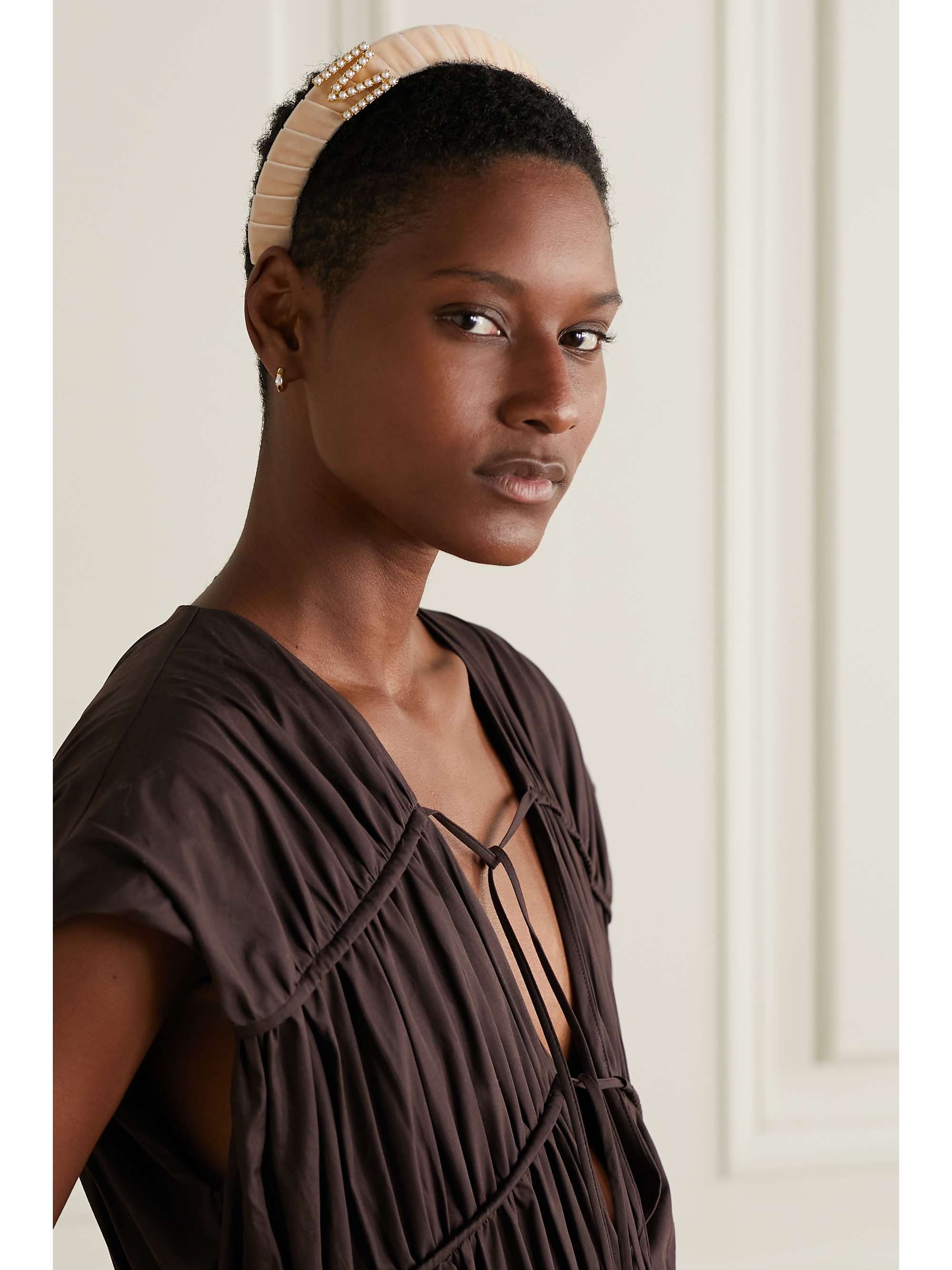 LELET NY Faux pearl-embellished gold-tone and velvet