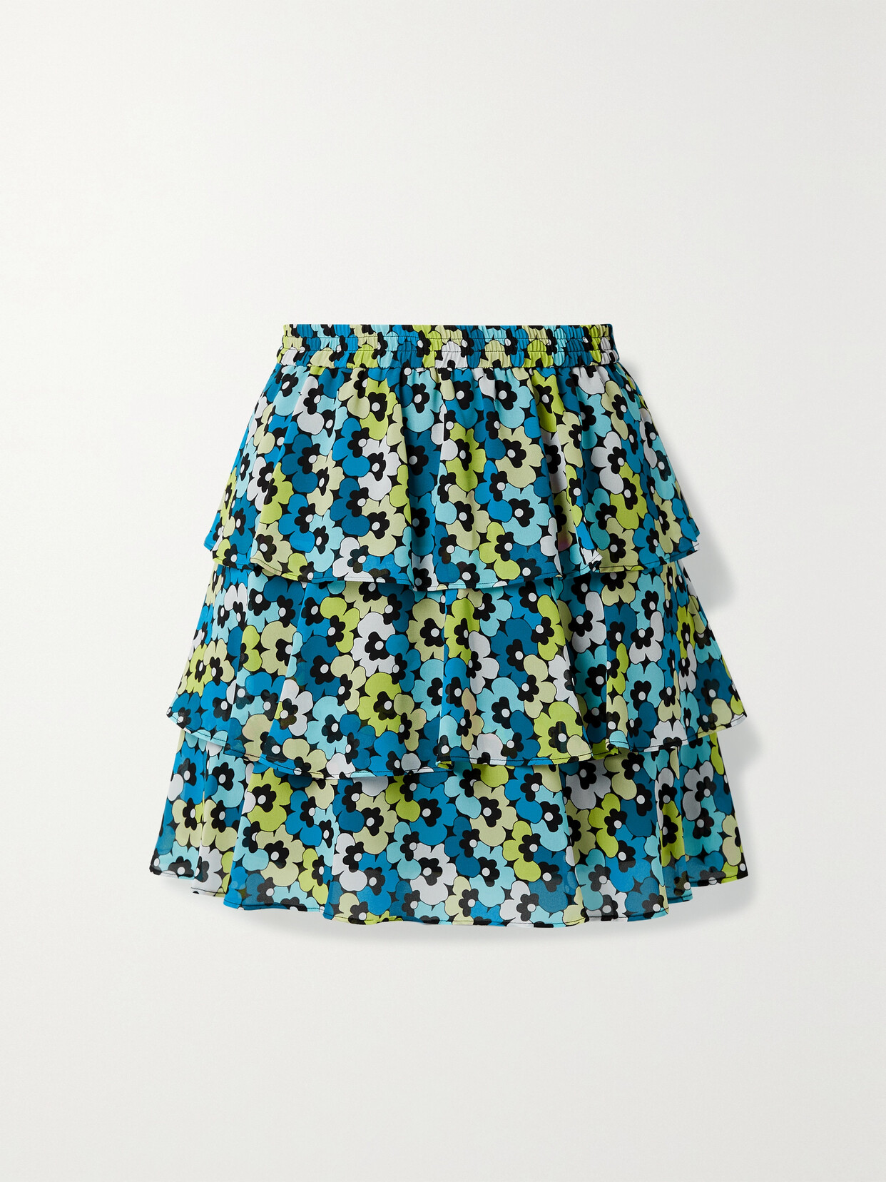 Michael Michael Kors Tiered Floral-print Crepe Mini Skirt In Blue