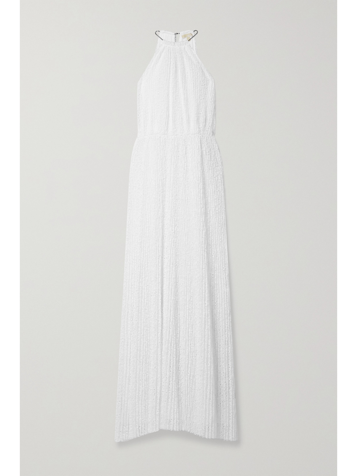 Michael Michael Kors Chain-embellished Pleated Lace Maxi Dress In White