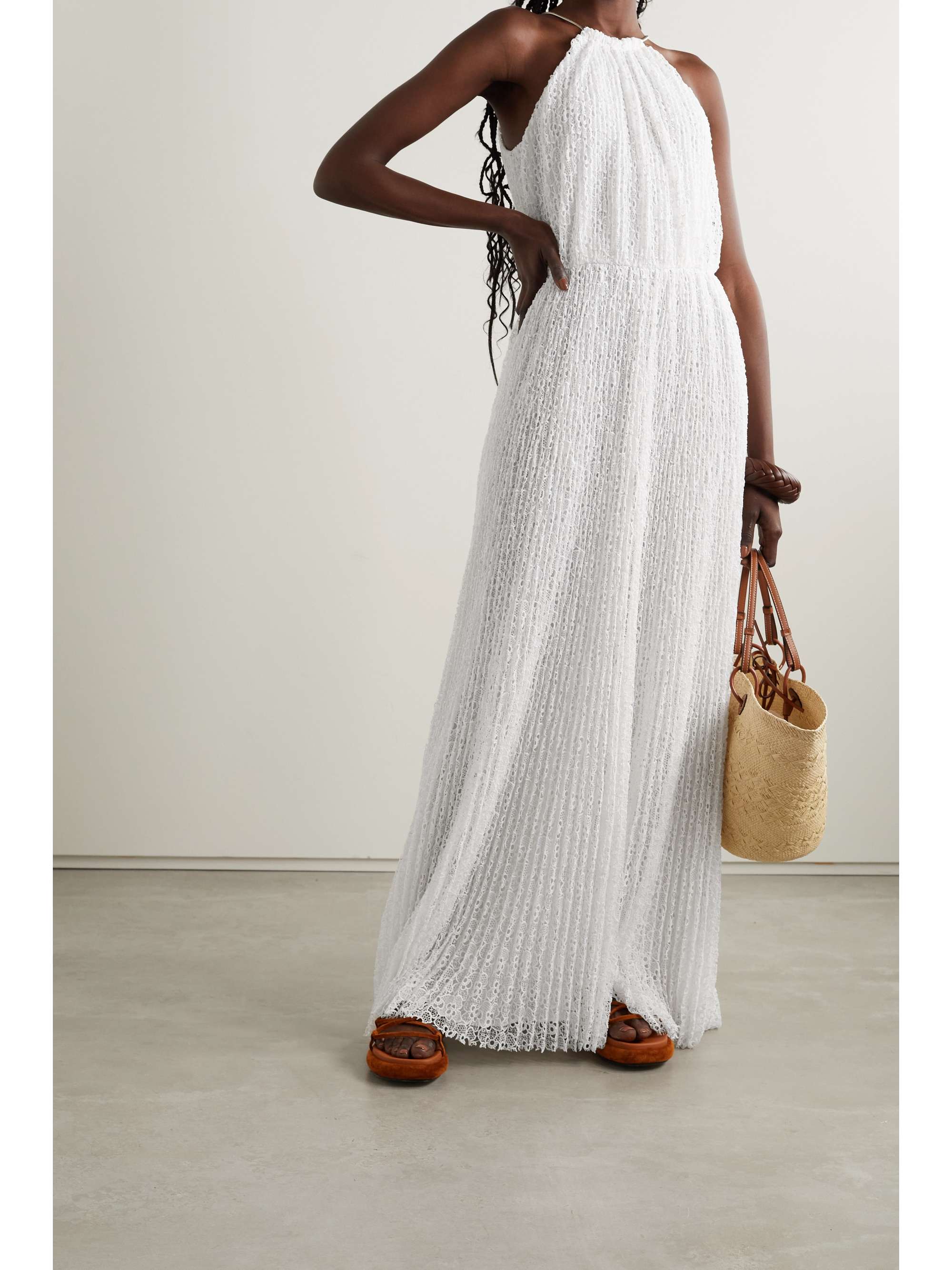 MICHAEL MICHAEL KORS Chain-embellished pleated lace maxi dress |  NET-A-PORTER