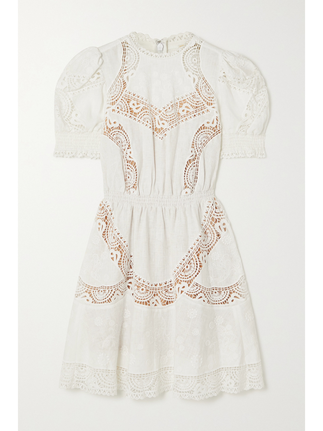 Michael Michael Kors Crochet-trimmed Embroidered Hemp Mini Dress In White