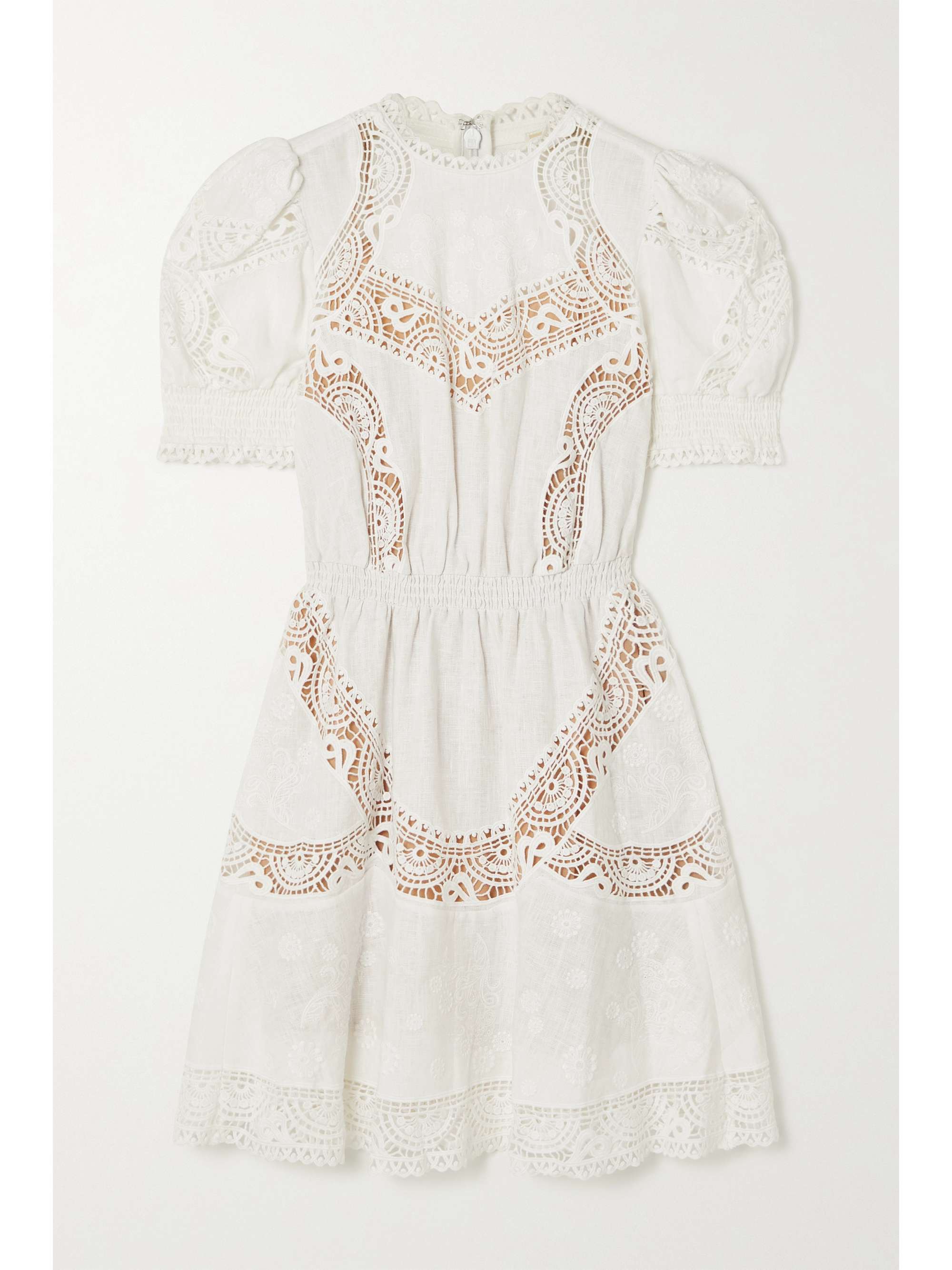 MICHAEL MICHAEL KORS Crochet-trimmed embroidered hemp mini dress |  NET-A-PORTER