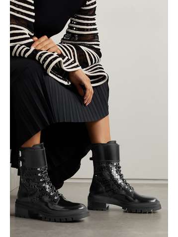 Laser Cut Buckled Leather Boots in Black - Alaia